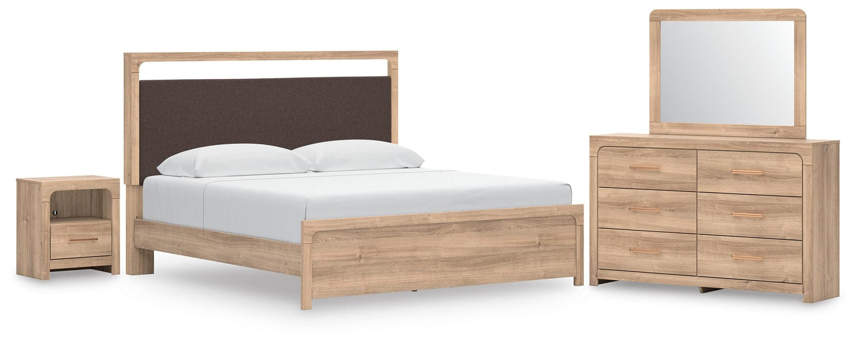 Kinlanni Tan Upholstered Platform Bedroom Set view 2