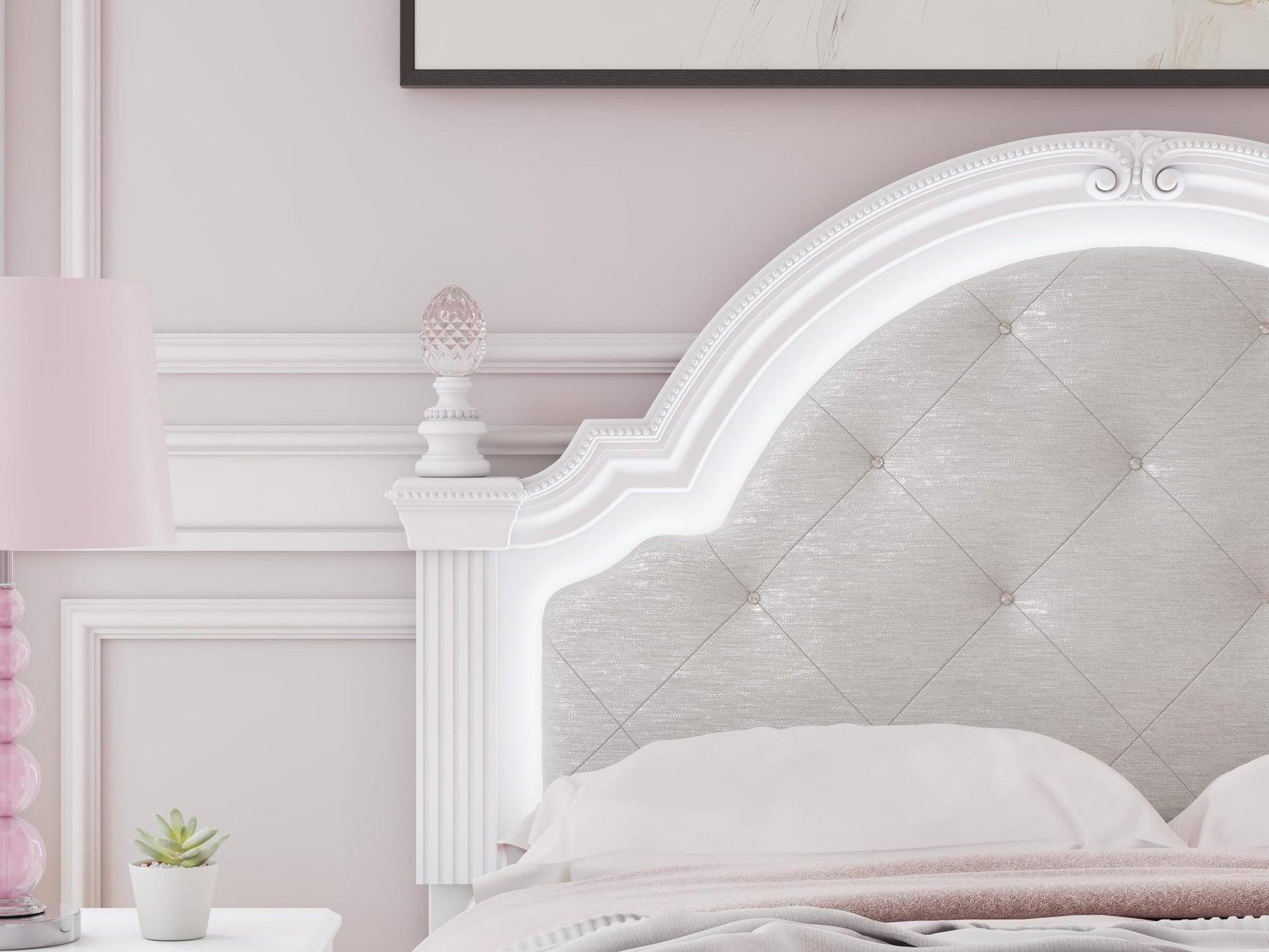 Kozlani White Upholstered Panel Bedroom Set detail view