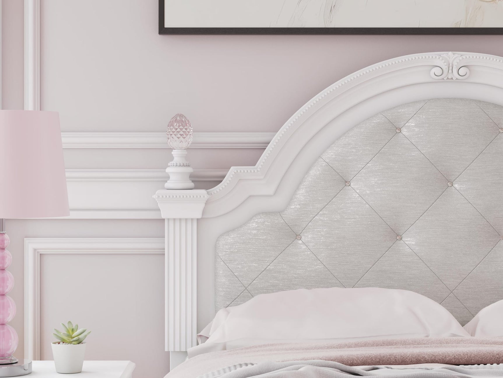 Kozlani White Upholstered Panel Bedroom Set detail view