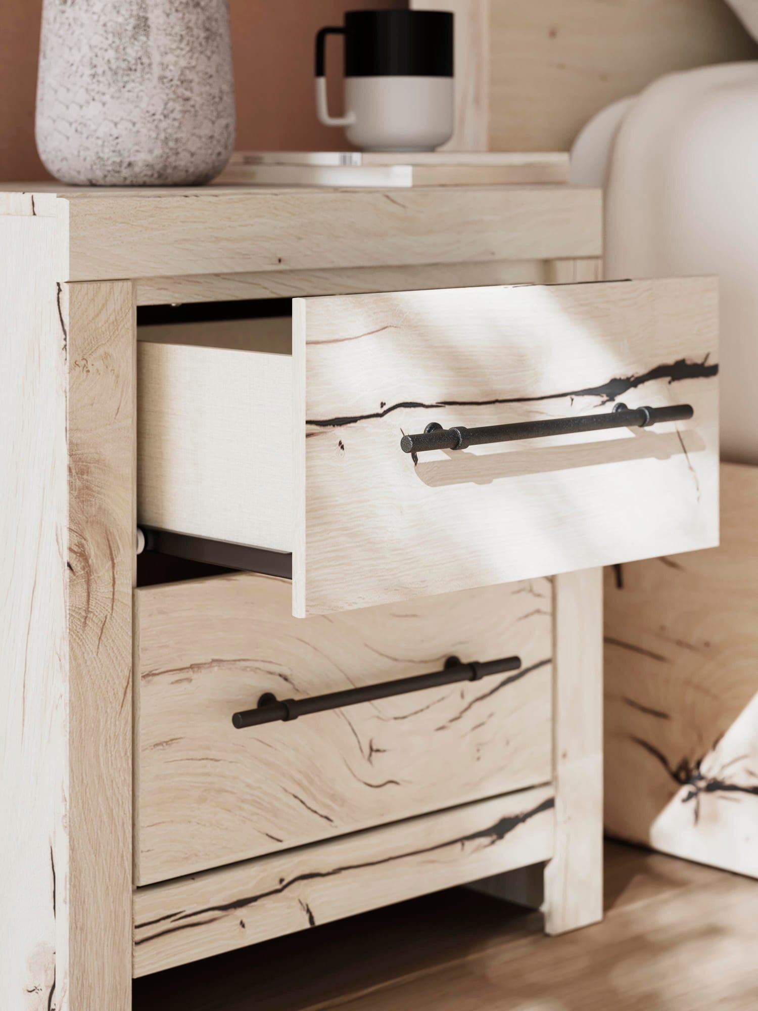 Lawroy Light Natural Panel Bedroom Set detail view