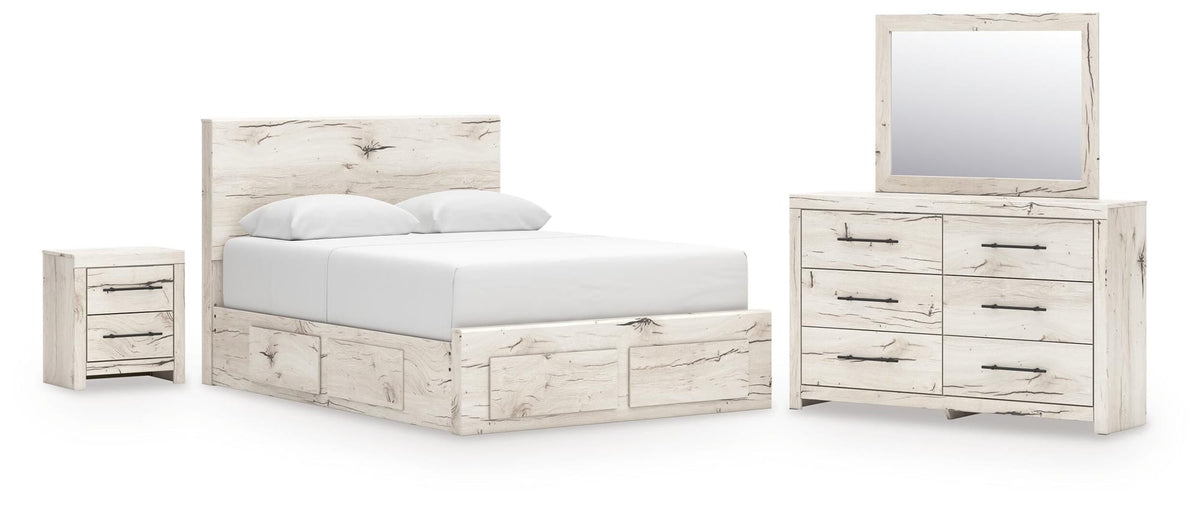 Lawroy Light Natural Panel Bedroom Set — 6-Drawer Footboard and Under-Bed Storage