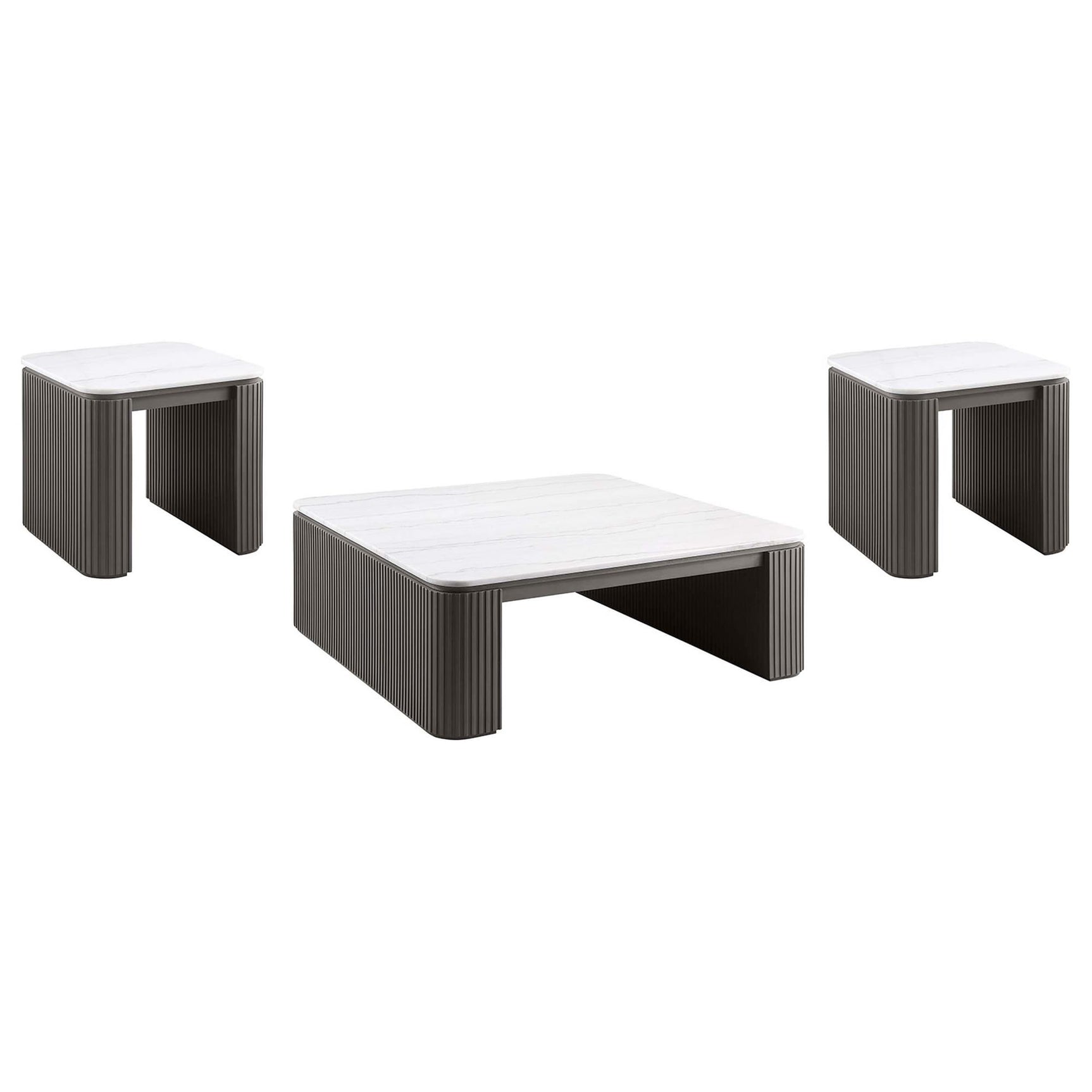 Lior 3-Piece Square Marble Top Coffee and End Table Set Charcoal from Ella Furniture