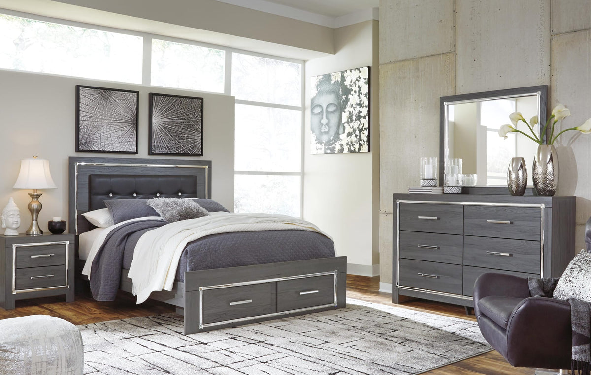 Lodanna Gray Panel Bedroom Set — 2-Drawer Footboard Storage