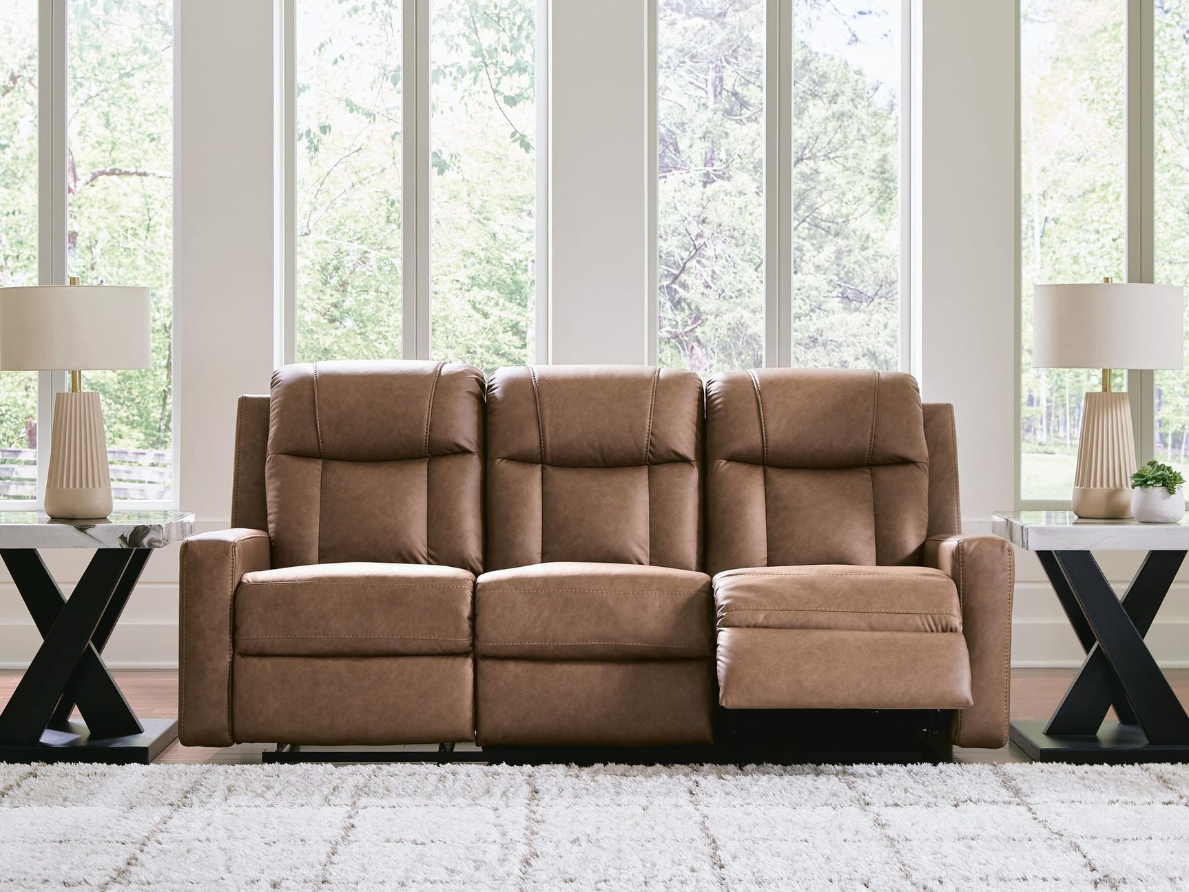 Mackmenville Caramel Faux Leather Reclining Sofa view 7