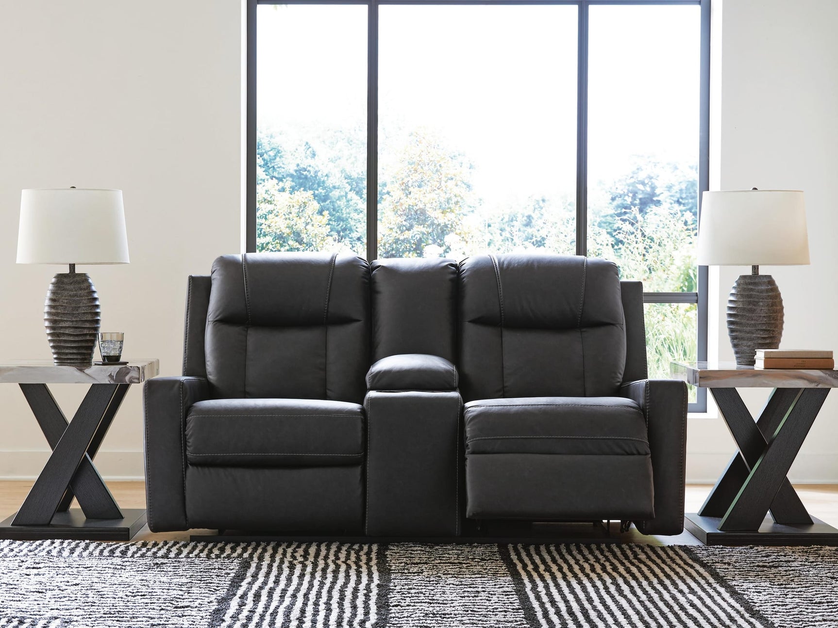 Mackmenville Carbon Faux Leather Reclining Loveseat with Console view 8
