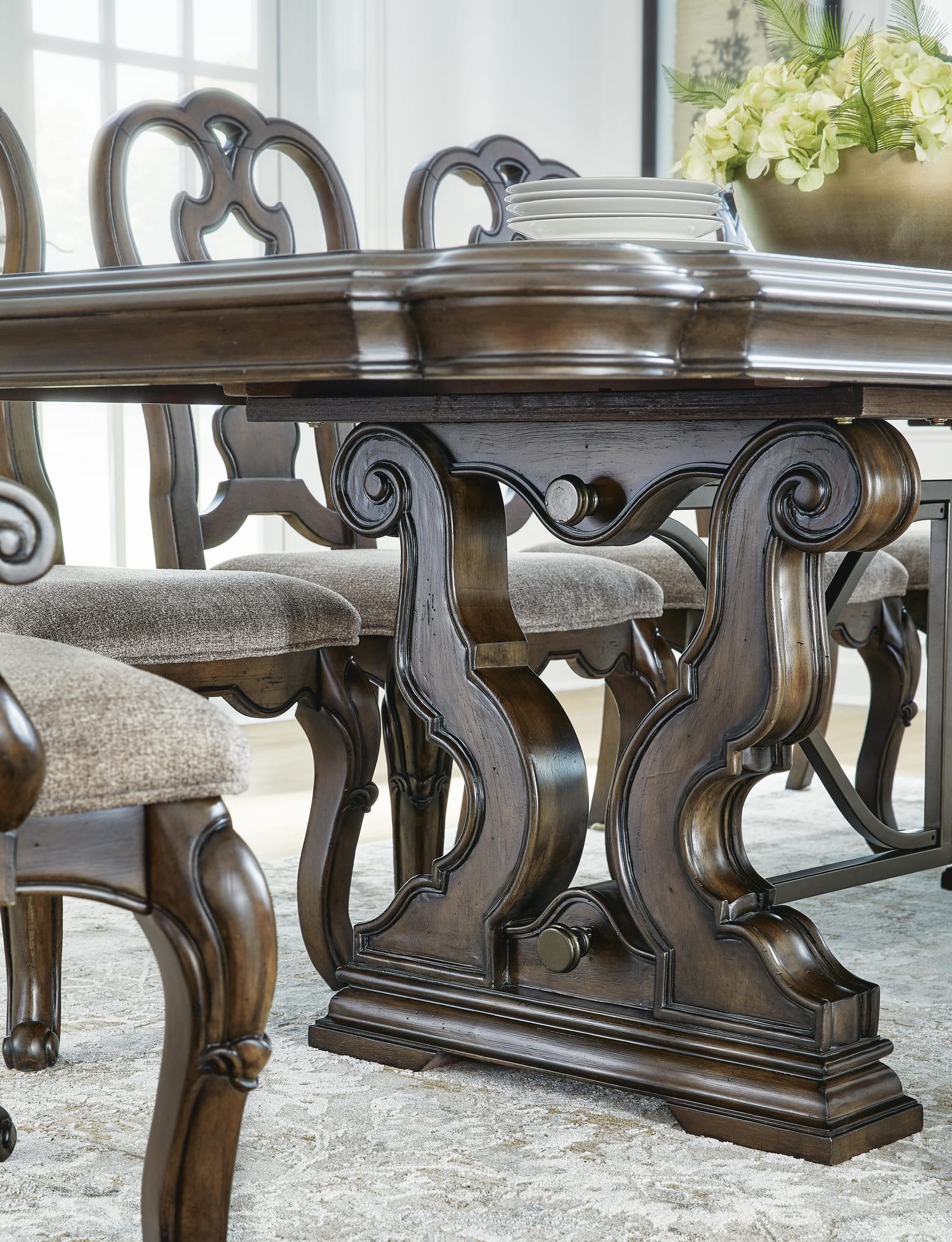 Maylee Dark Brown Dining Set detail view
