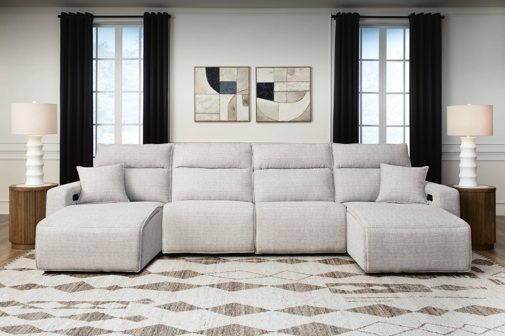 Modmax II Stone 4-Piece Reclining Sectional with Double Chaise from Ella Furniture