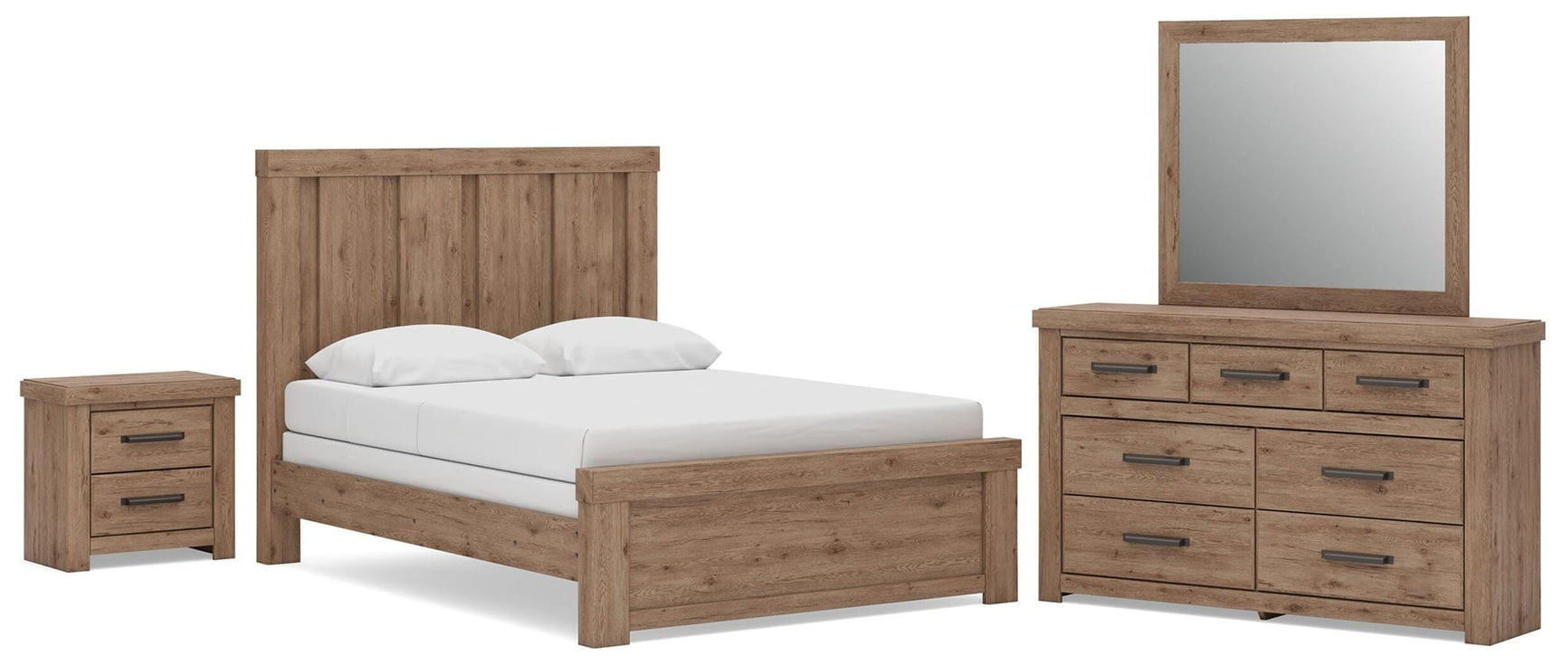 Oliandon Light Brown Panel Bed. Dresser, Mirror Bedroom Set from Ella Furniture