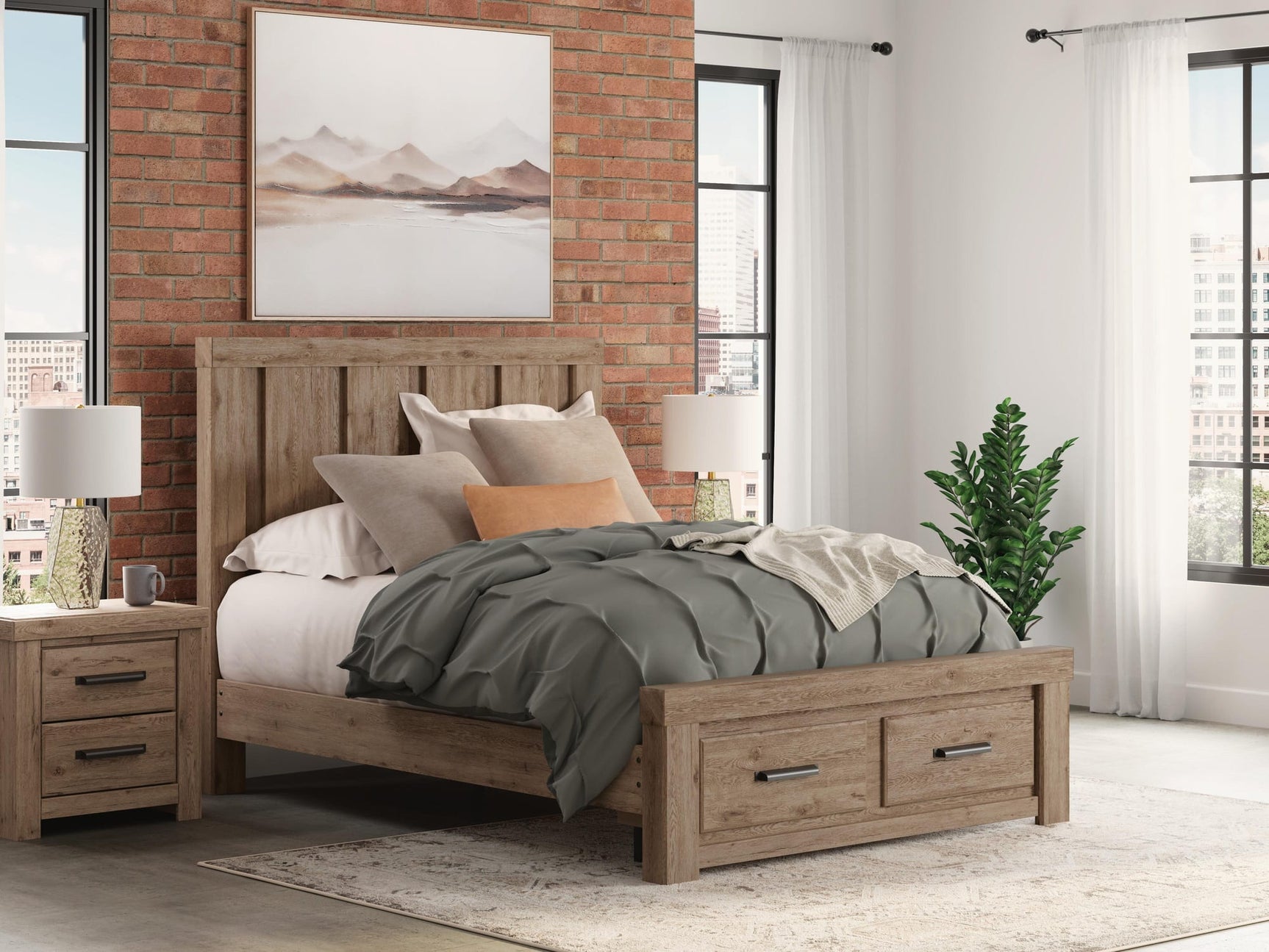 Oliandon Light Brown Panel Storage Bedroom Set view 7