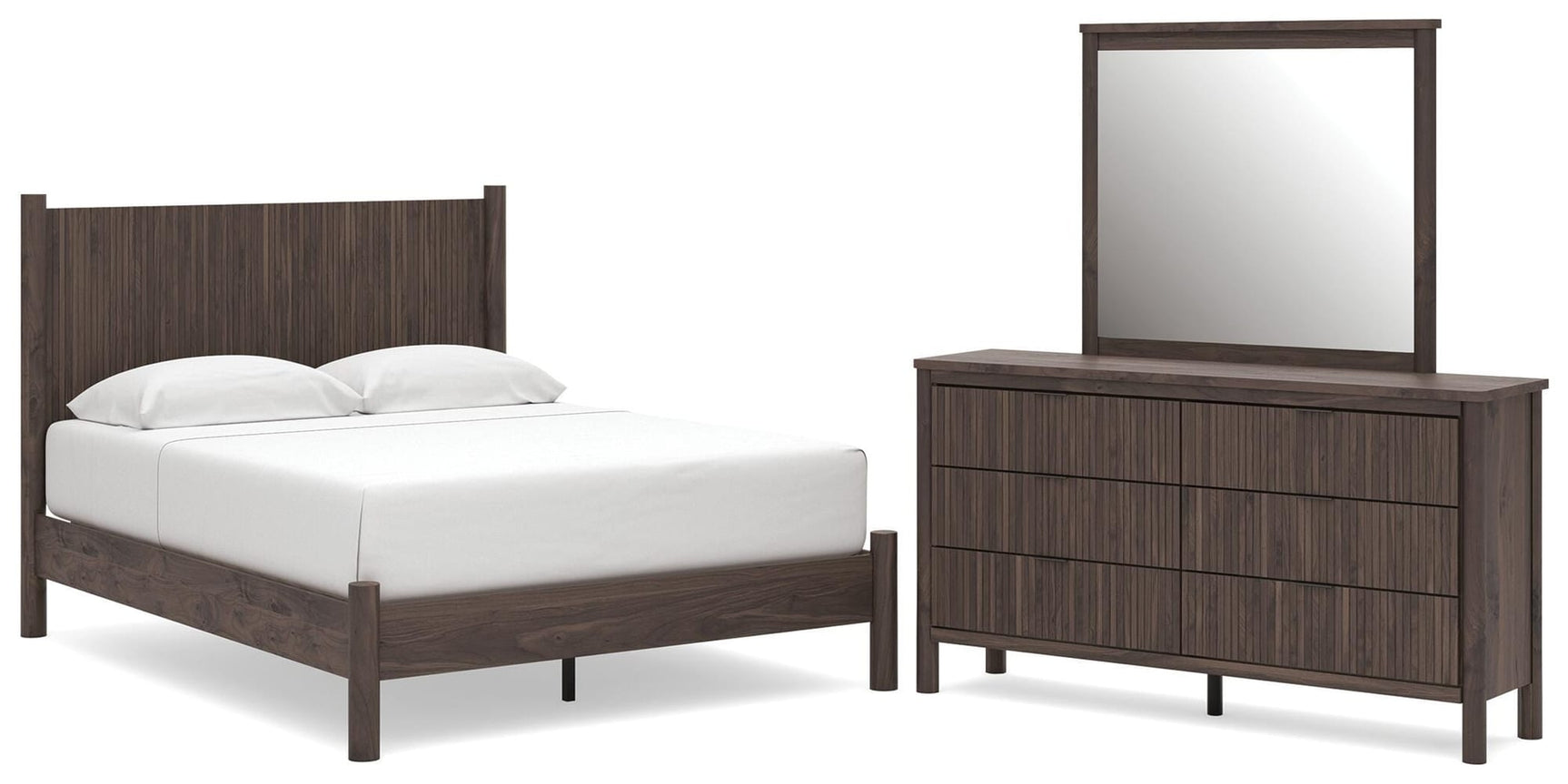 Pamytta Brown Platform Bedroom Set Queen 3: Bed, Dresser, Mirror from Ella Furniture