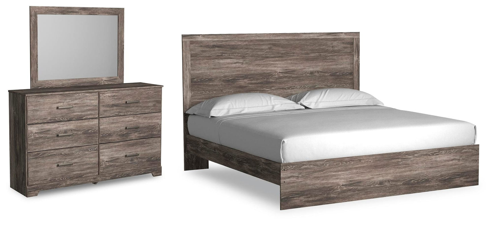 Ralinksi Gray Panel Bedroom Set King 3: Bed, Dresser, Mirror from Ella Furniture