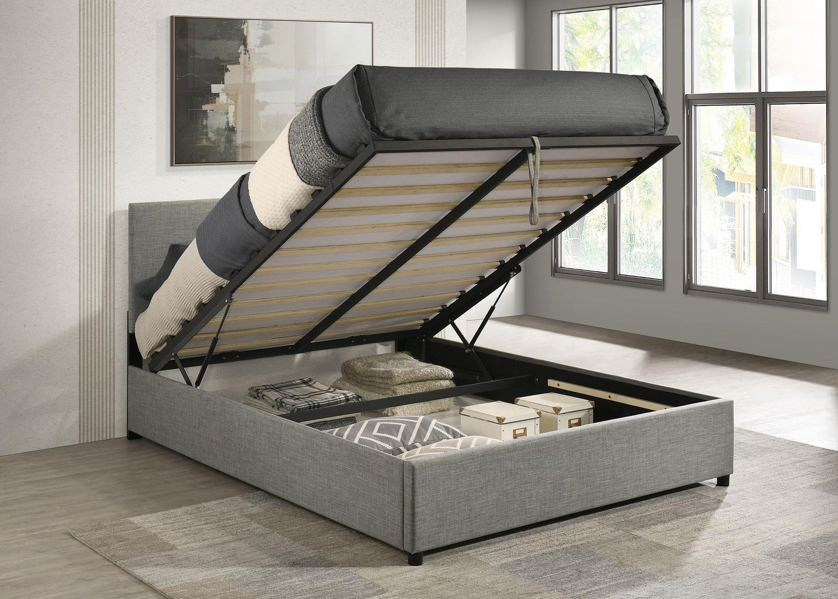 Reeves Upholstered Full Lift-Top Storage Platform Bed Grey view 3