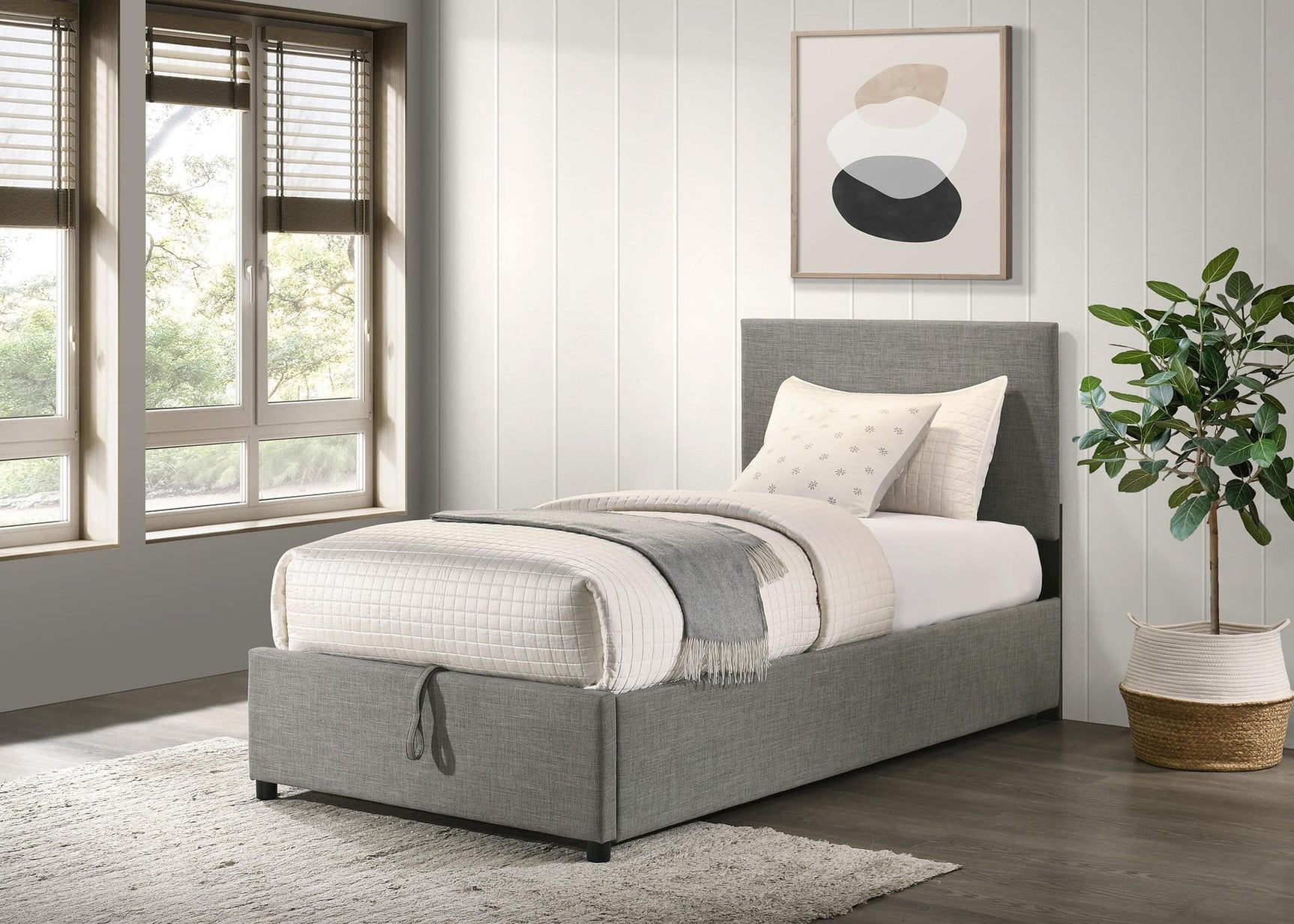 Reeves Upholstered Twin Lift-Top Storage Platform Bed Grey view 2
