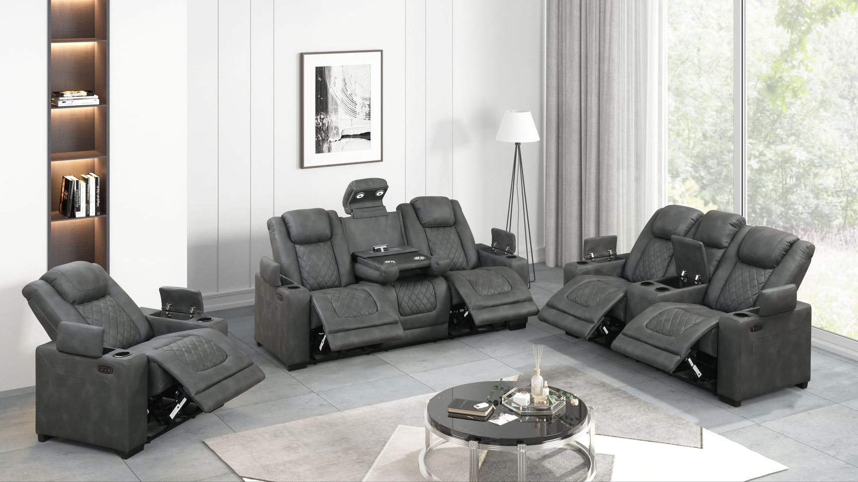 Rima Dark Grey Air Leather Reclining 3-Piece Living Room Set from Ella Furniture