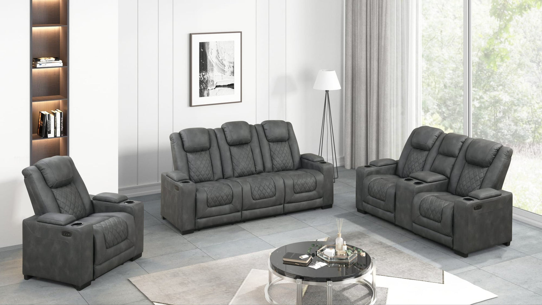 Rima Dark Grey Air Leather Reclining 3-Piece Living Room Set view 2