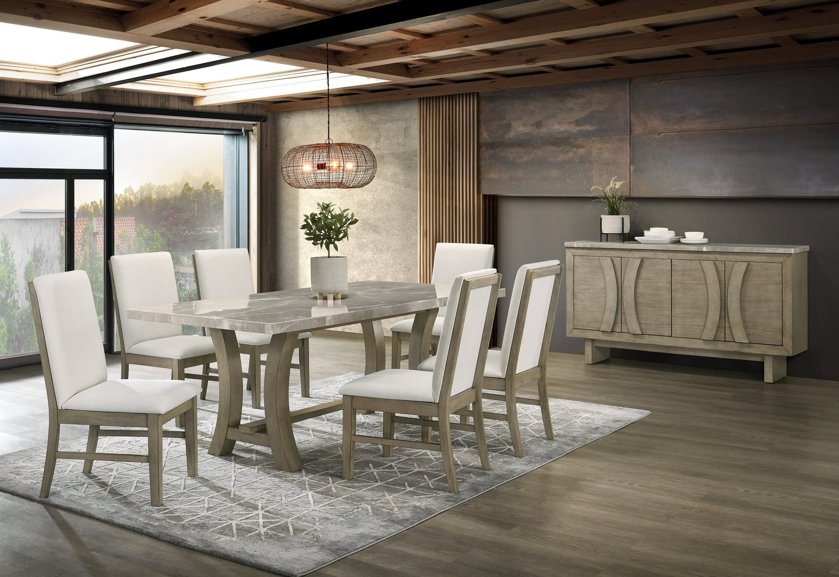 Roco Beige Genuine Marble Dining Room Set view 2