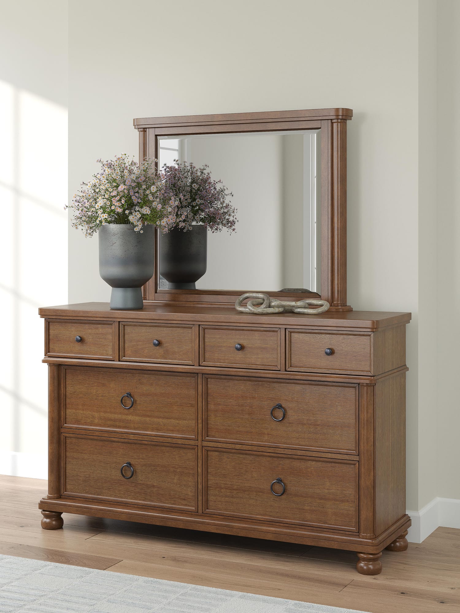 Rowlenstown Brown Poster Bedroom Set King 3: Bed, Dresser, Mirror from Ella Furniture