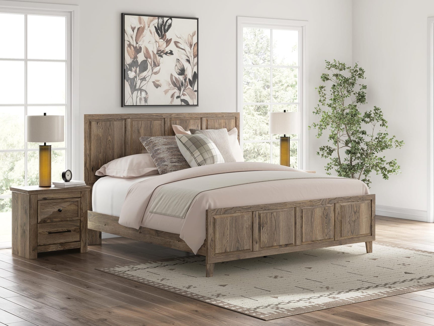 Rusticott Brown Panel Bedroom Set King 3: Bed, Dresser, Mirror from Ella Furniture