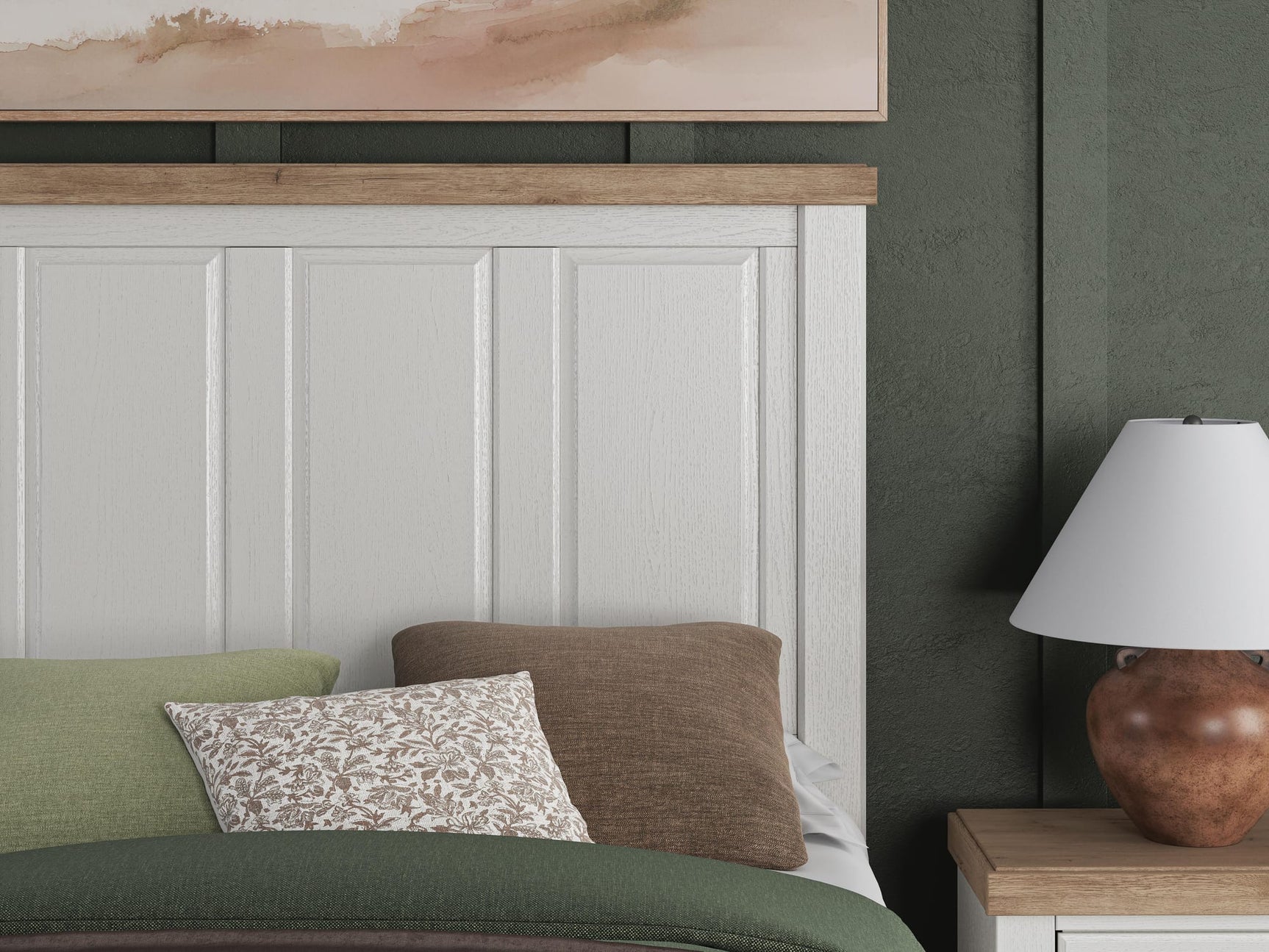 Savonport White/Brown Panel Bedroom Set Full 3: Bed, Dresser, Mirror from Ella Furniture