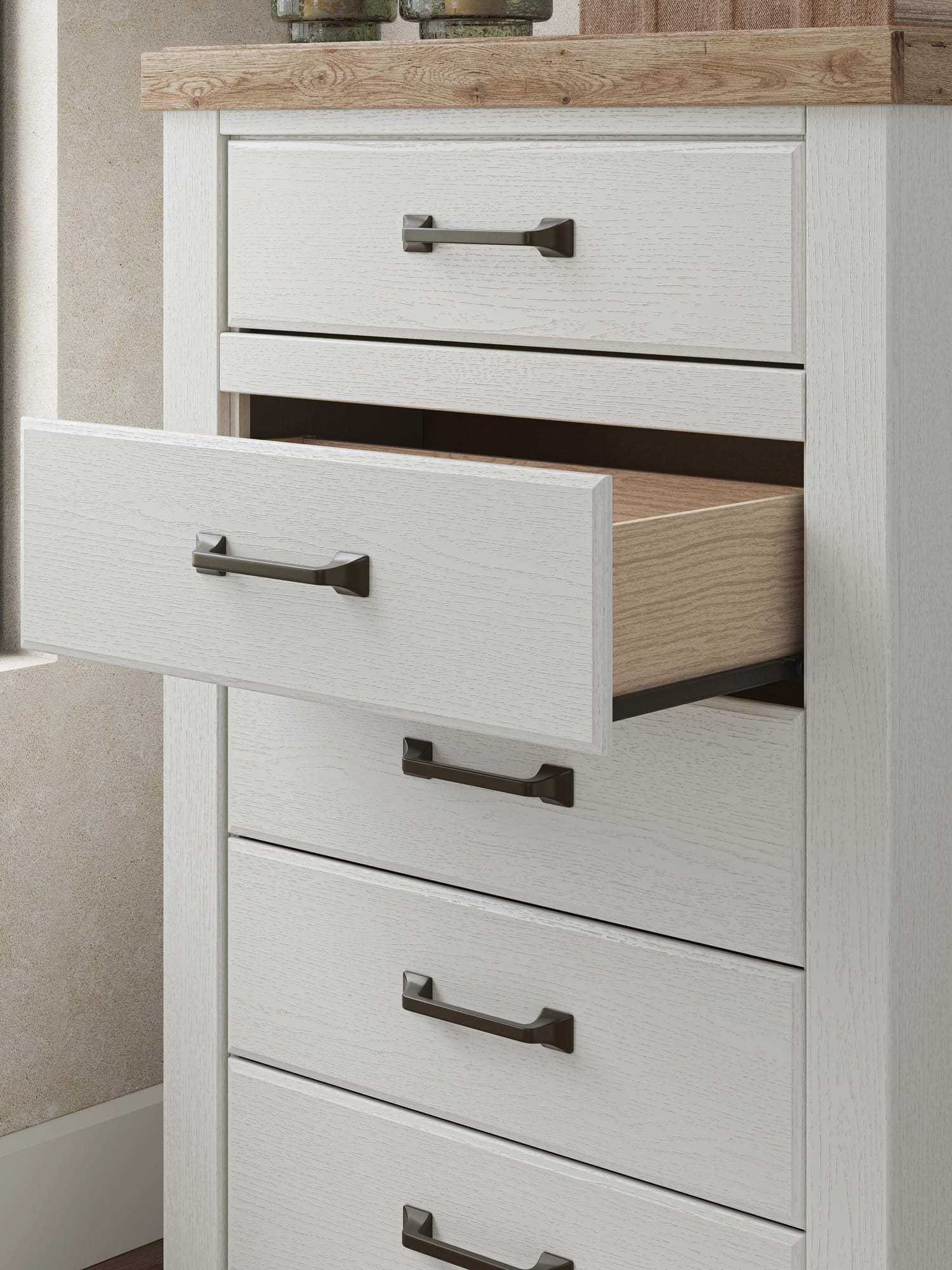 Savonport White/Brown Panel Storage Bedroom Set detail view
