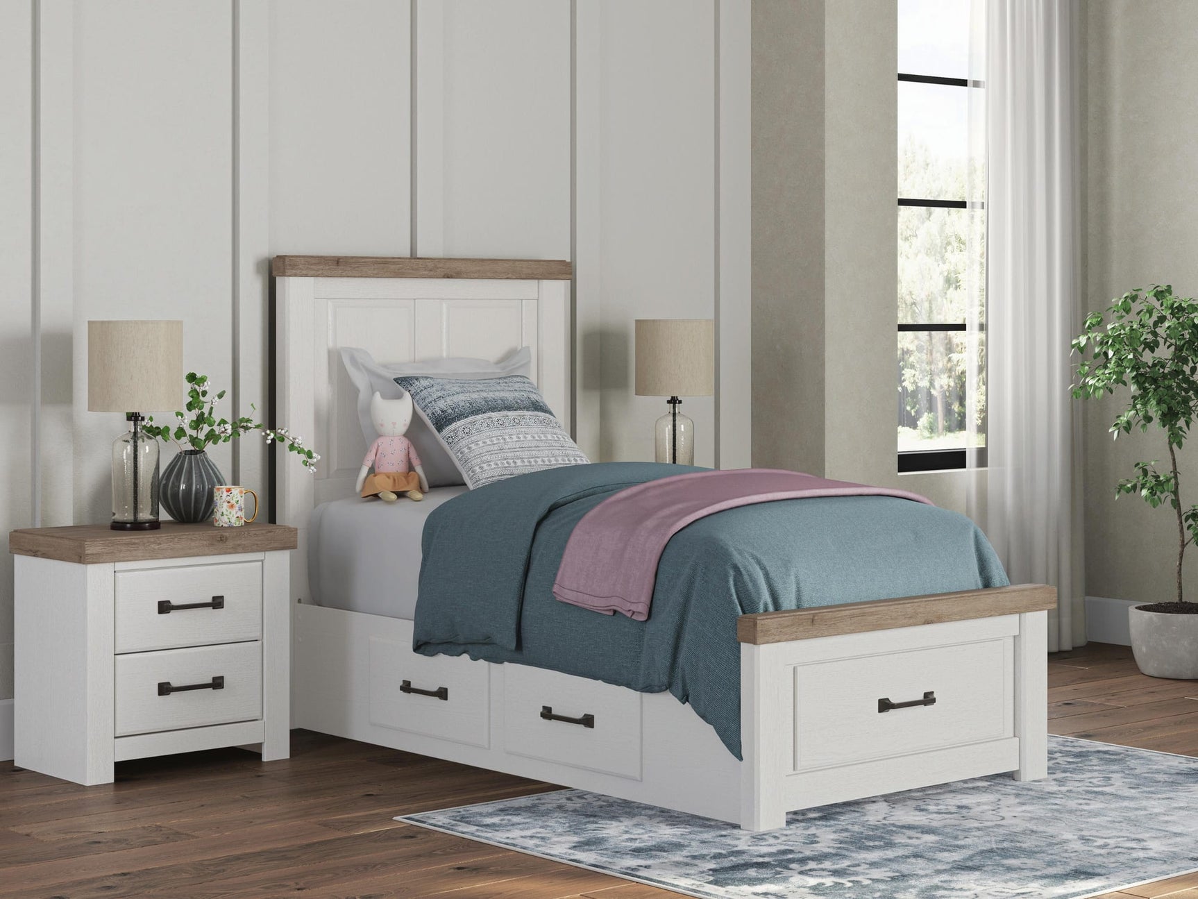 Savonport White/Brown Twin Panel Storage Bed from Ella Furniture