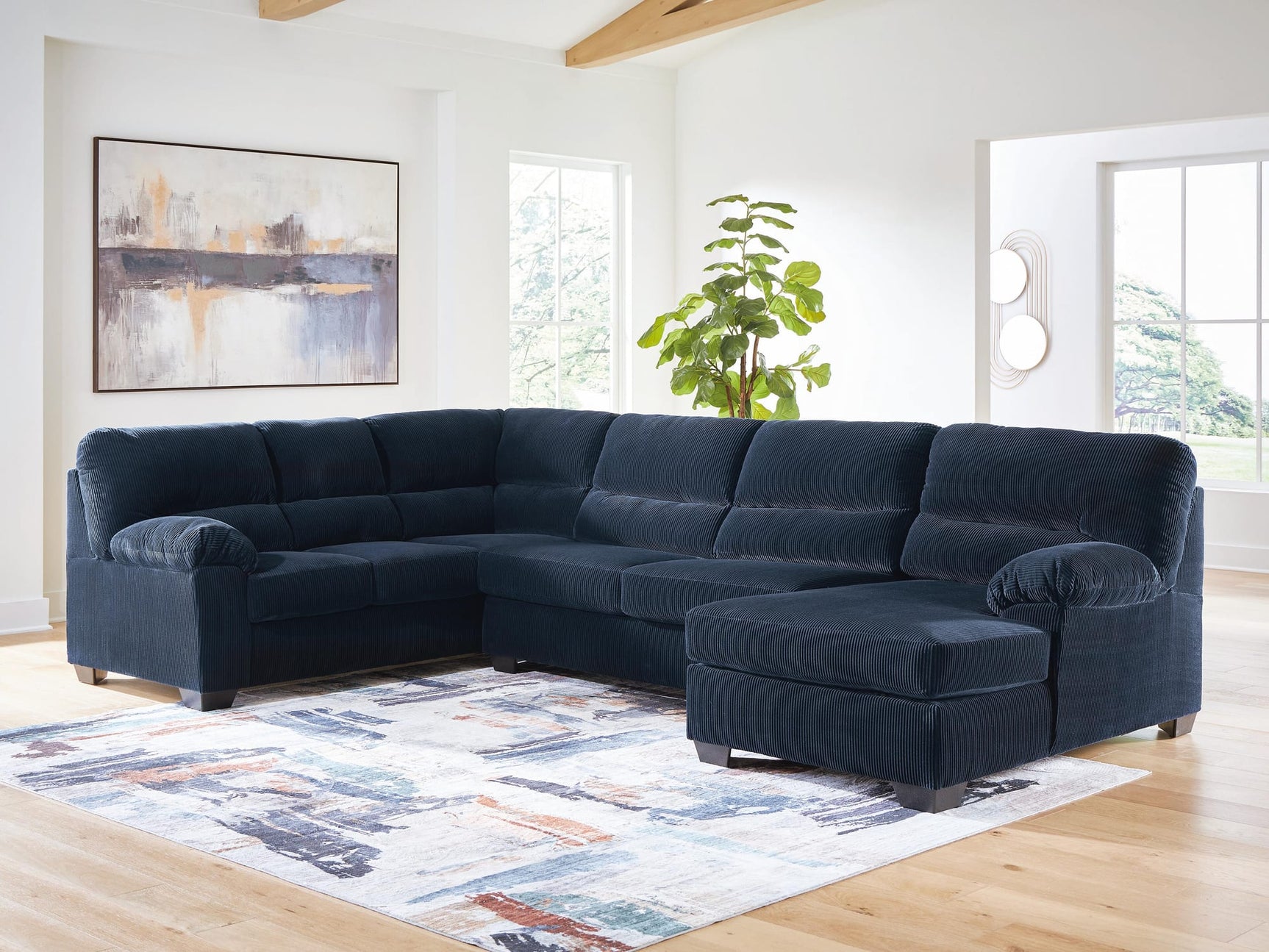 SimpleJoy Navy 3-Piece Sectional with Chaise from Ella Furniture