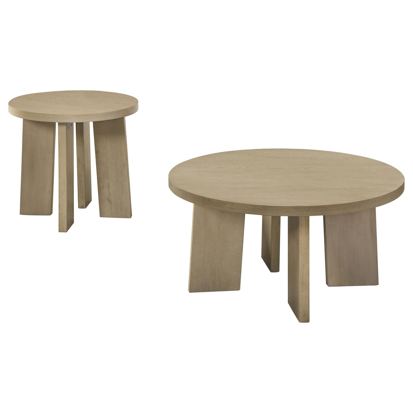 Strouse 2-Piece Round Coffee and End Table Set in Natural Oak from Ella Furniture