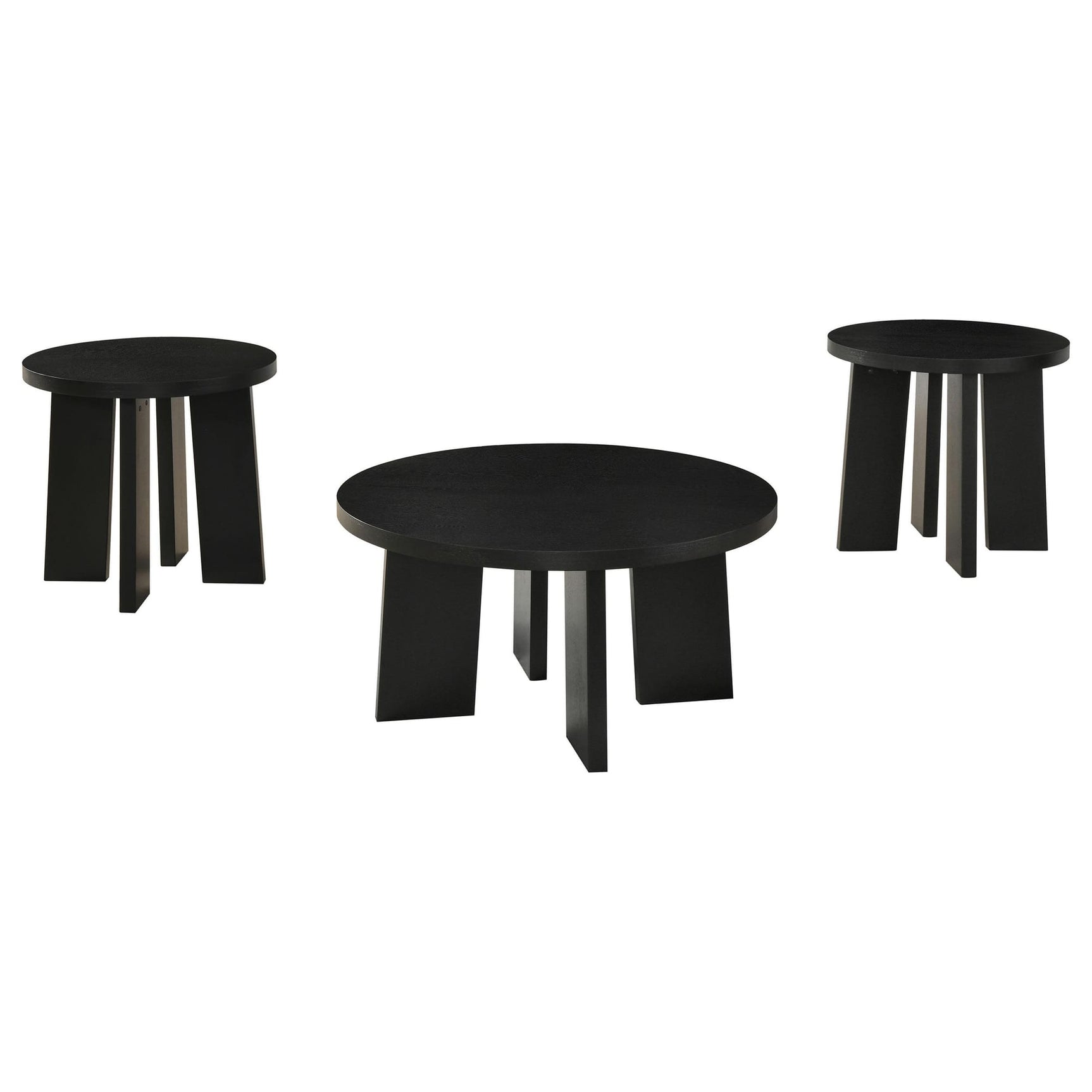 Strouse 3-Piece Round Coffee and End Table Set in Black from Ella Furniture