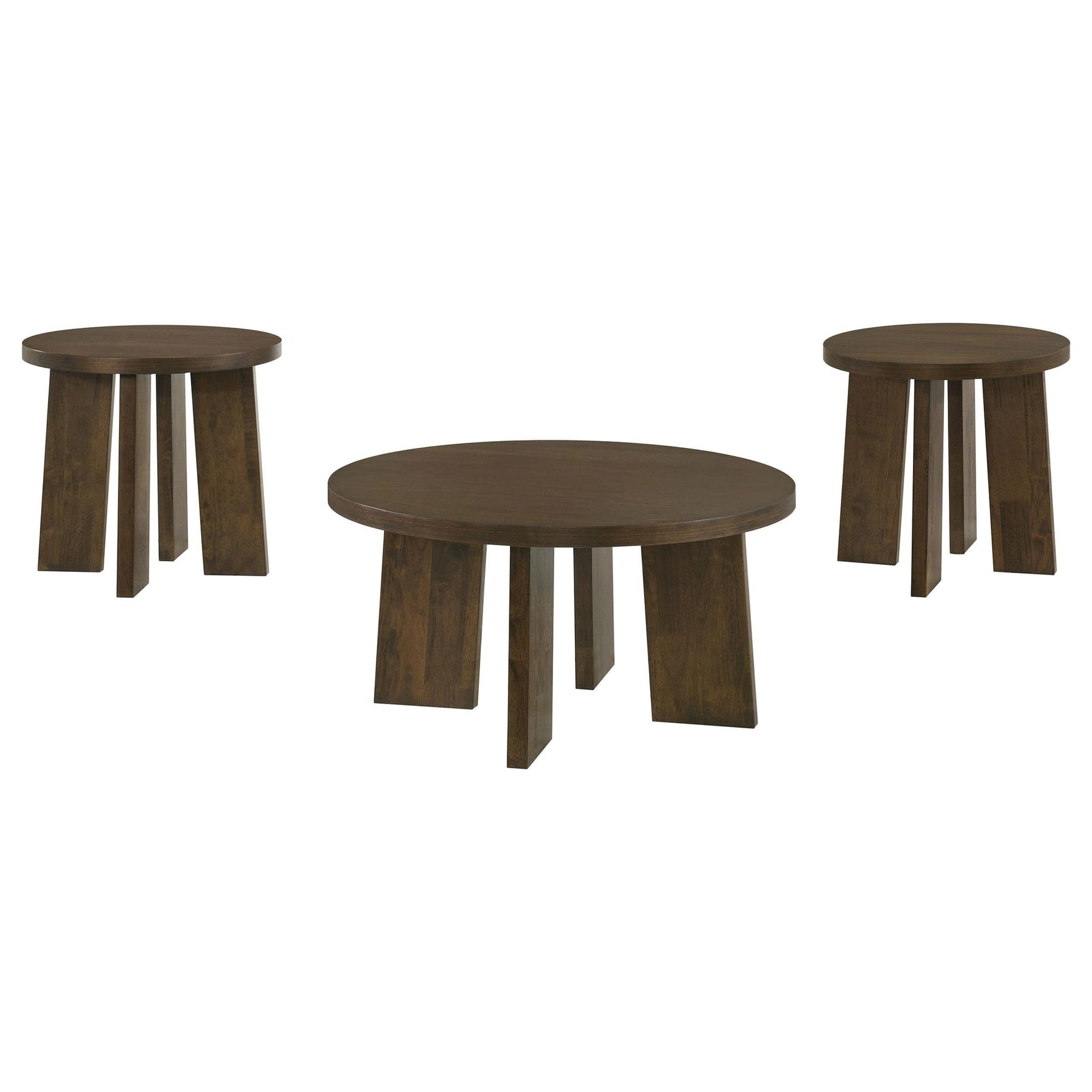 Strouse 3-Piece Round Coffee and End Table Set in Dark Walnut from Ella Furniture