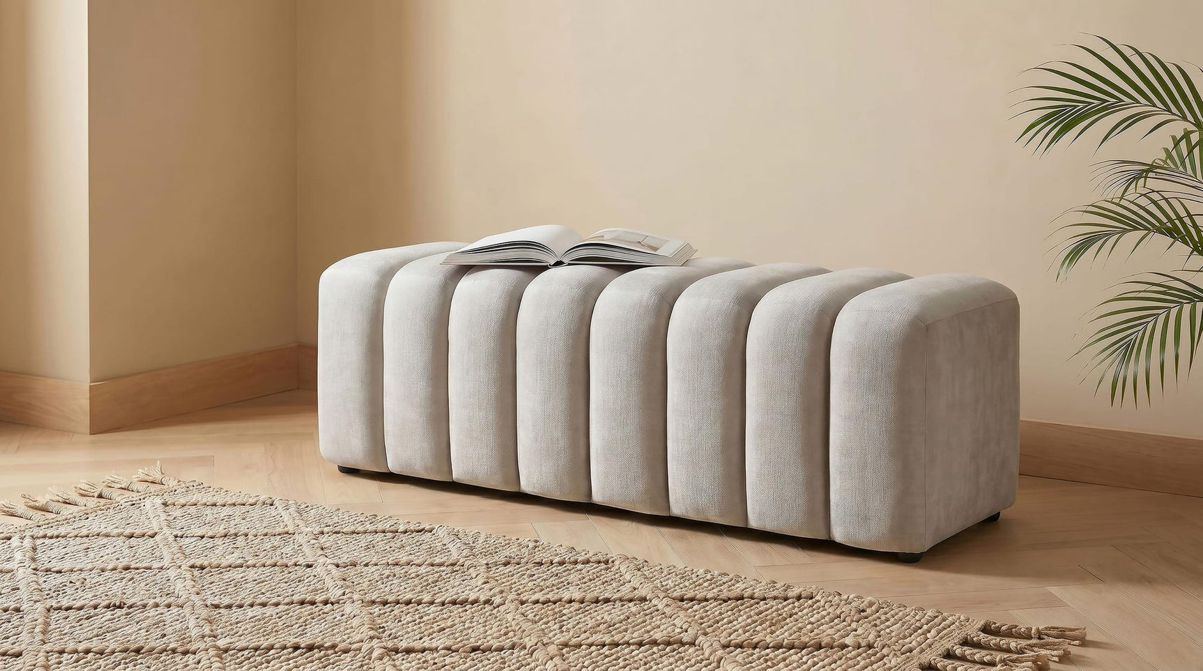 Summer Chenille Upholstered Channel Accent Bench Beige view 2