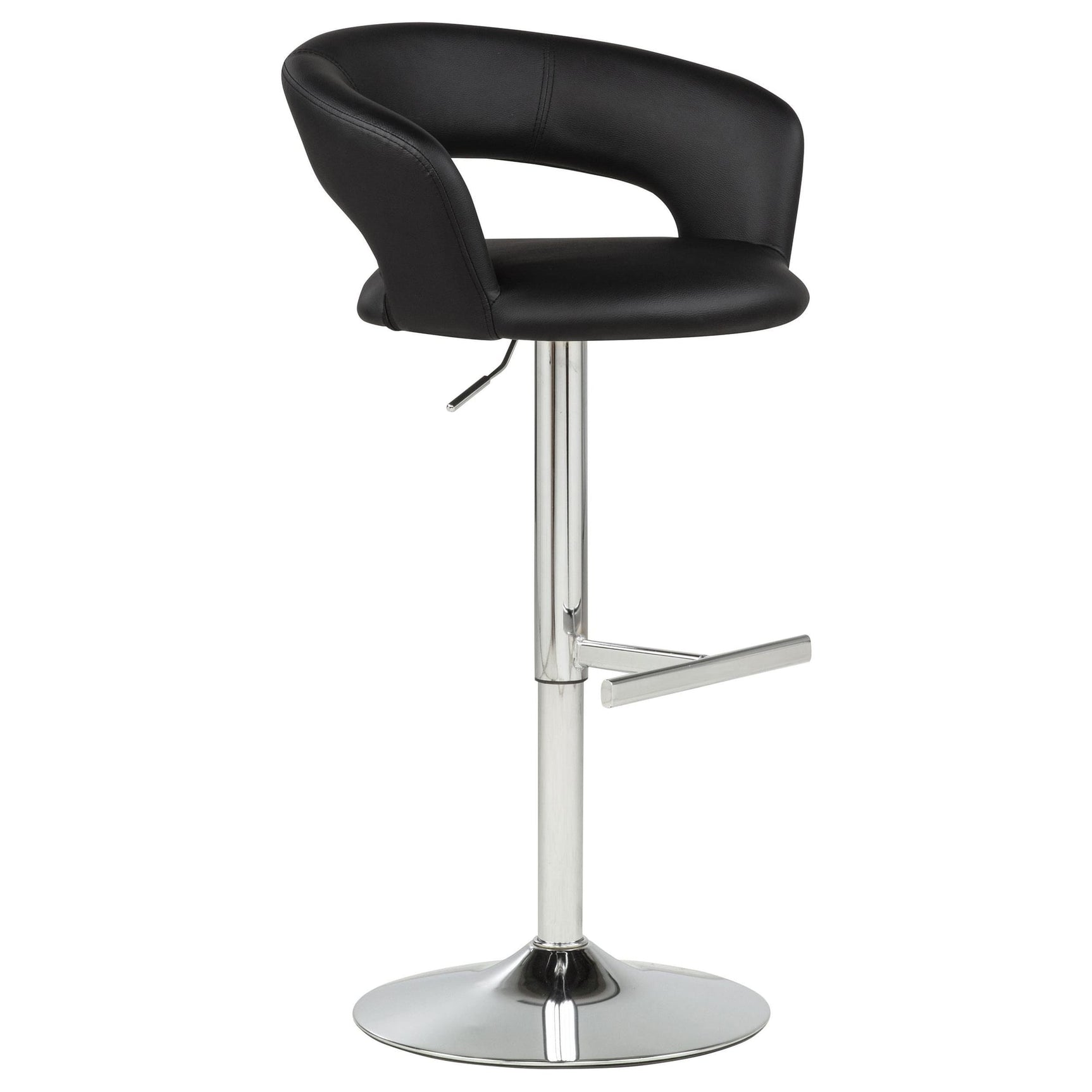 Travia Adjustable Leatherette Swivel Bar Stool Black and Chrome view 2