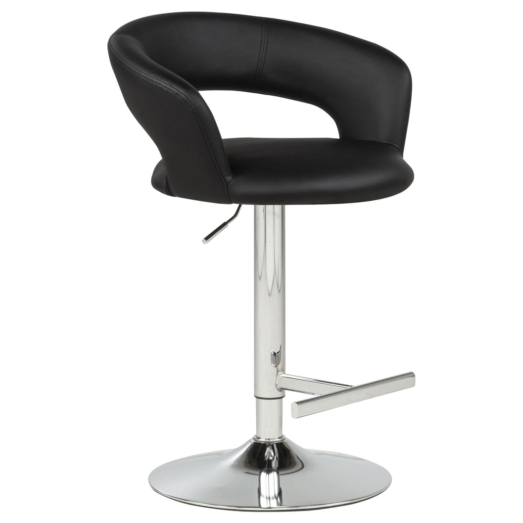 Travia Adjustable Leatherette Swivel Bar Stool Black and Chrome view 3