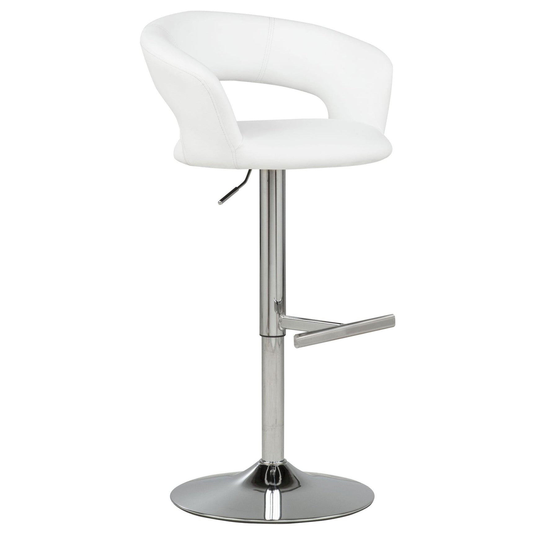 Travia Adjustable Leatherette Swivel Bar Stool White and Chrome view 2