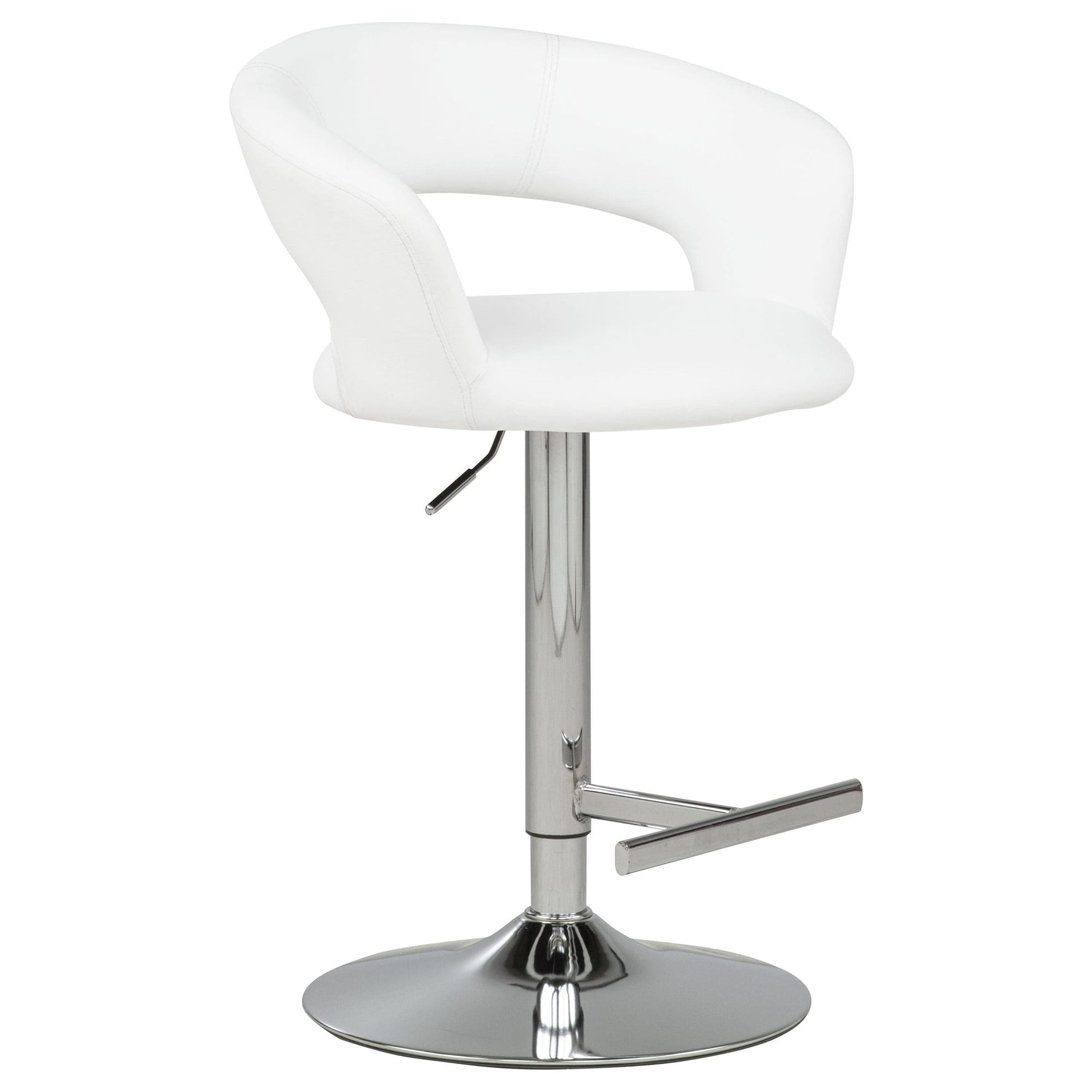 Travia Adjustable Leatherette Swivel Bar Stool White and Chrome view 3