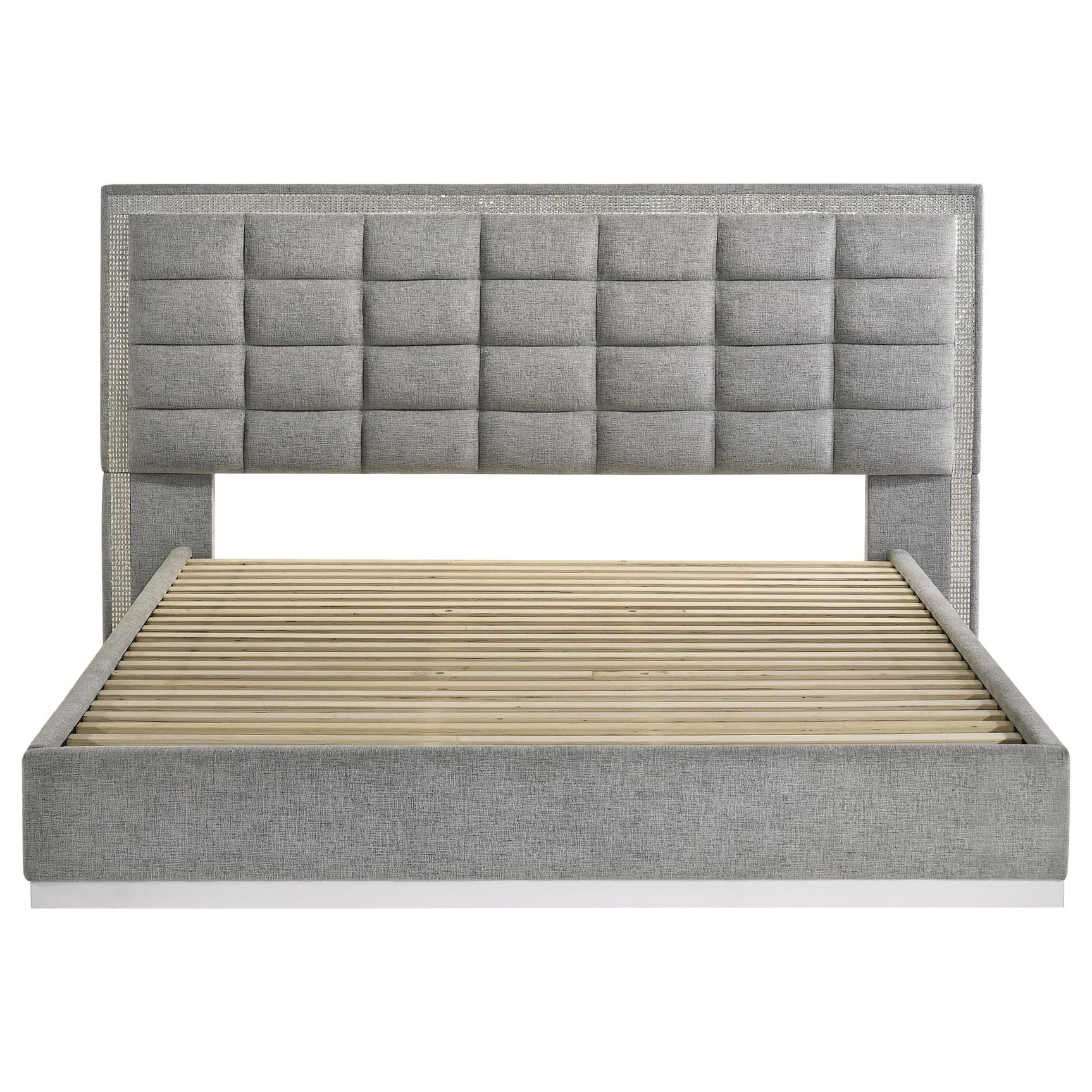 Viana Eastern King Chenille Platform Bed Grey and White High Gloss view 4