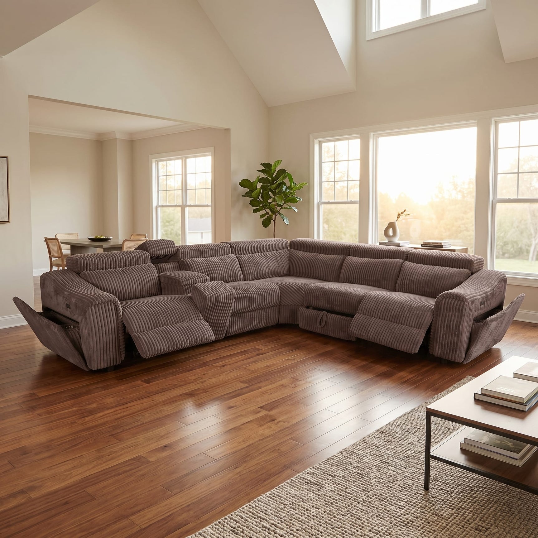 Yash Brown Corduroy Reclining 6-Piece Sectional Sofa from Ella Furniture