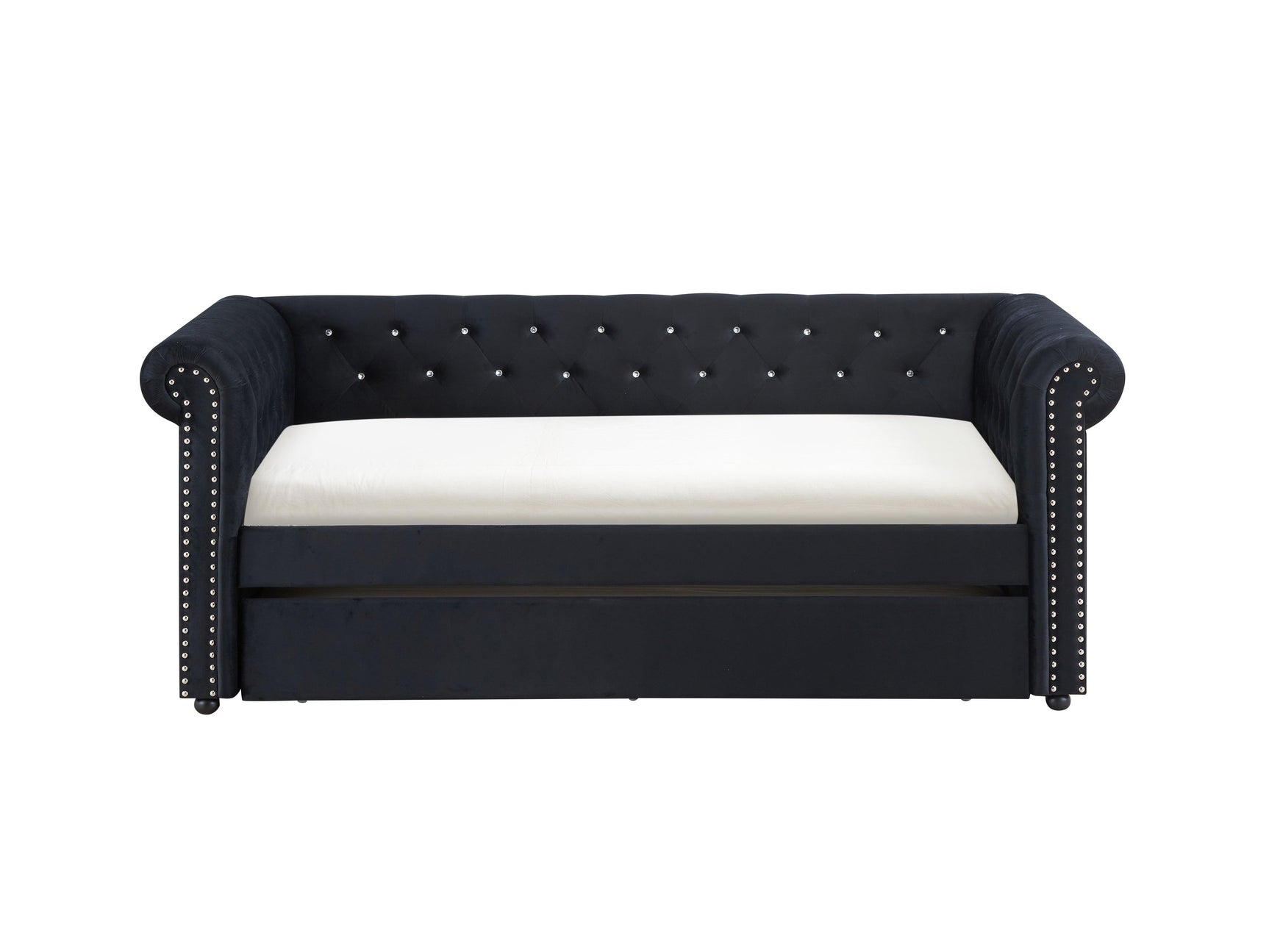 Ellie Black Modern Transitional Velvet Tufted Trundle Daybed - Ella Furniture