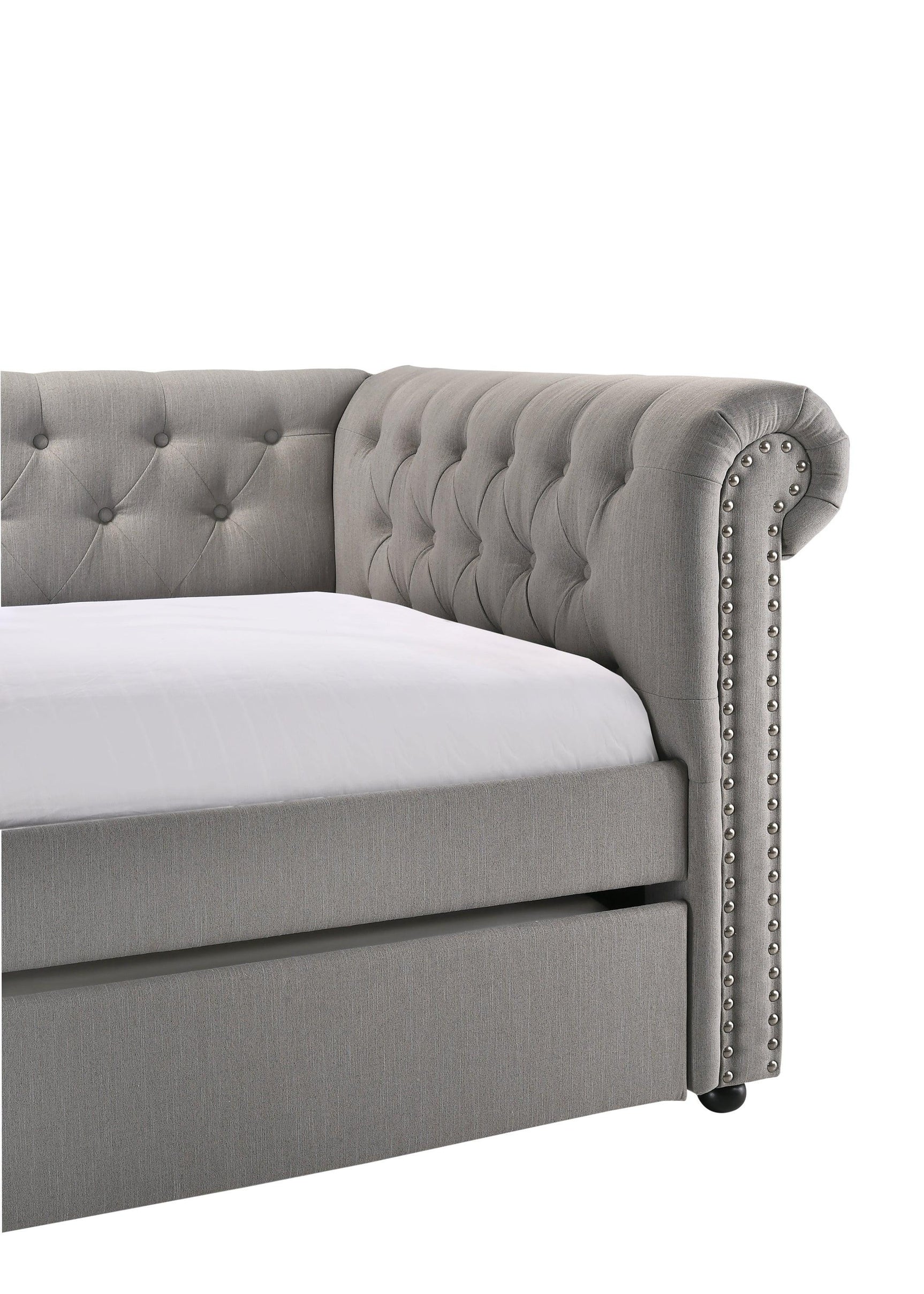 Ellie Dove Gray Modern Transitional Fabric Tufted Trundle Daybed - Ella Furniture