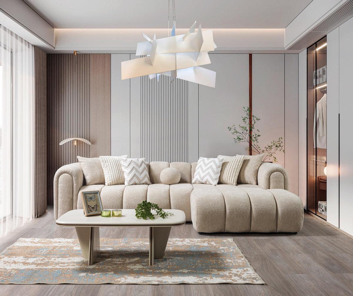 Elly Sand Boucle Raf Sectional - Ella Furniture