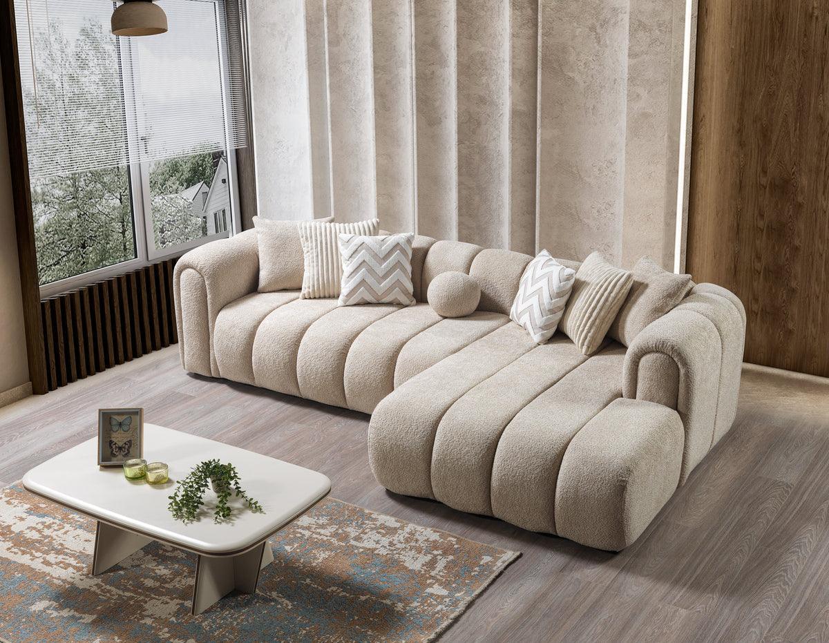 Elly Sand Boucle Raf Sectional - Ella Furniture