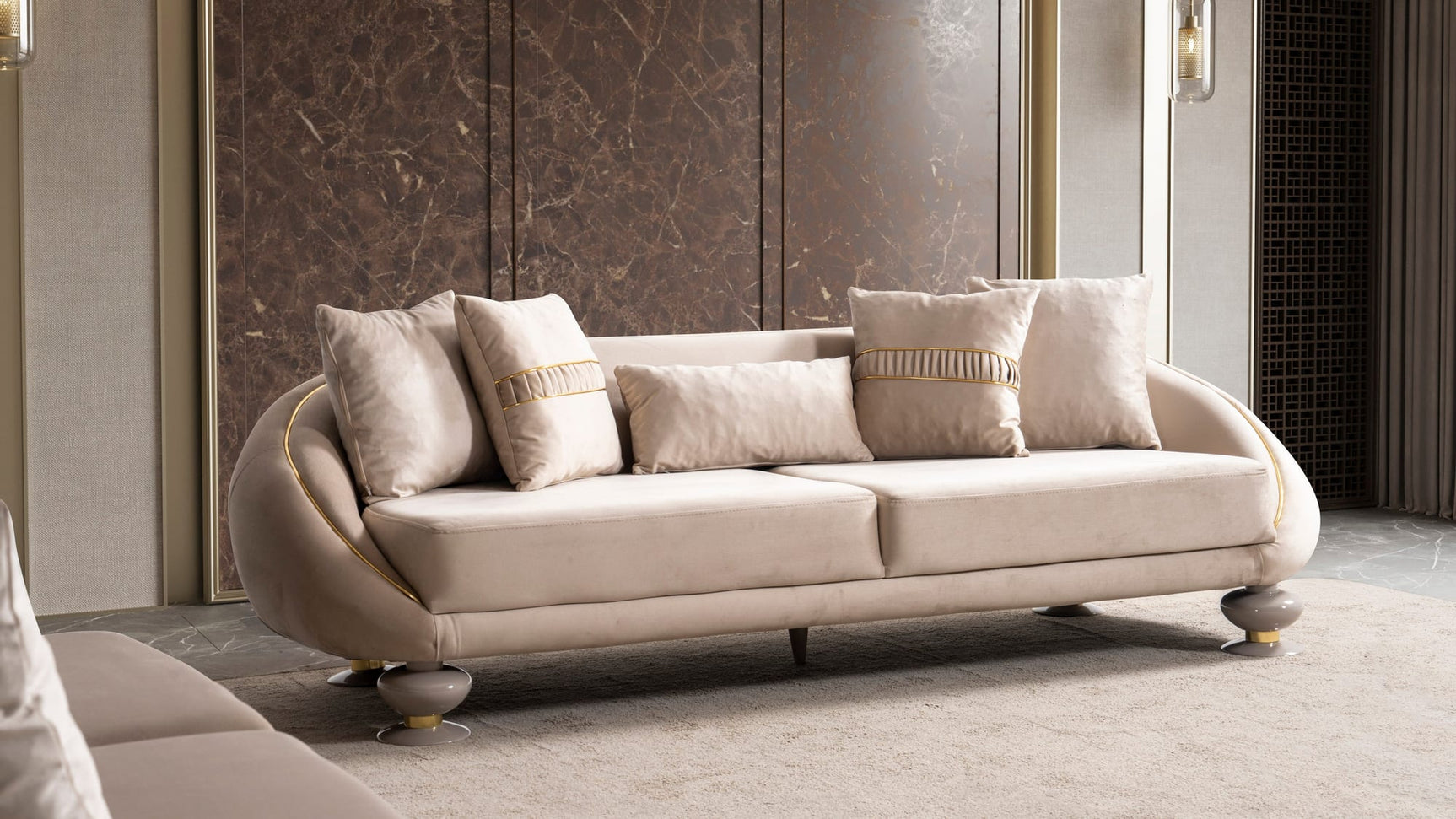 Elysium Sofa, Loveseat, and Chair Set with Sculptural Curved Silhouettes view 2