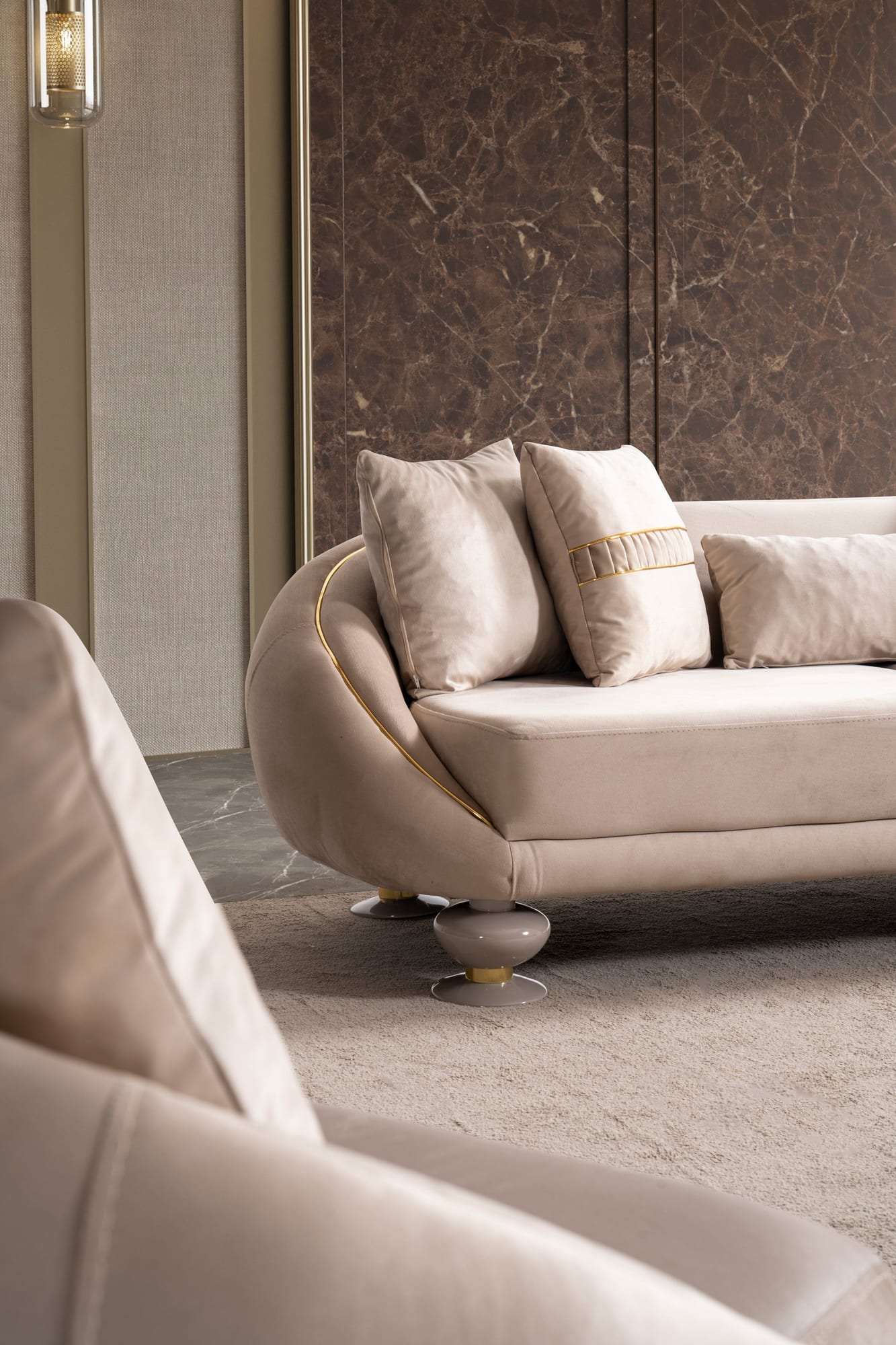 Elysium Sofa, Loveseat, and Chair Set with Sculptural Curved Silhouettes view 12