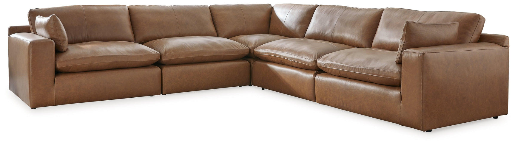 Emilia Caramel 5-Piece Sectional With Ottoman - Ella Furniture