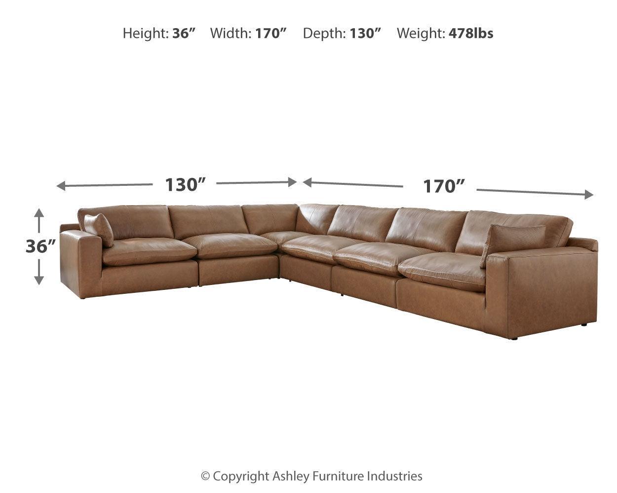 Emilia Caramel 6-Piece Sectional With Ottoman - Ella Furniture