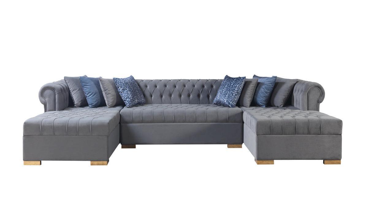 Emma Gray Velvet Double Chaise Sectional - Ella Furniture