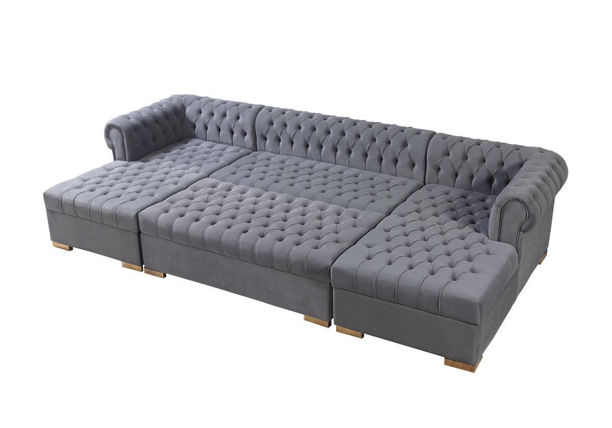 Emma Gray Velvet Double Chaise Sectional - Ella Furniture