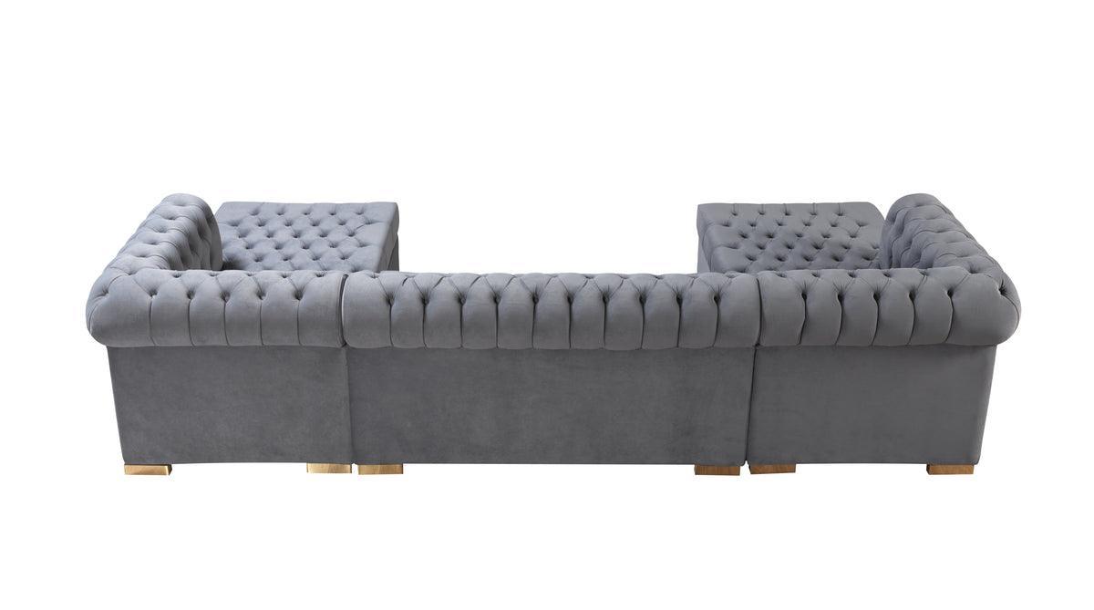 Emma Gray Velvet Double Chaise Sectional - Ella Furniture