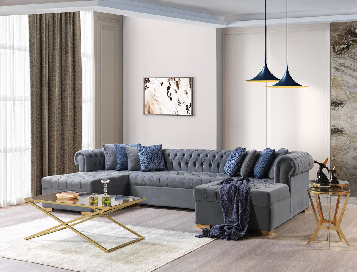 Emma Gray Velvet Double Chaise Sectional - Ella Furniture