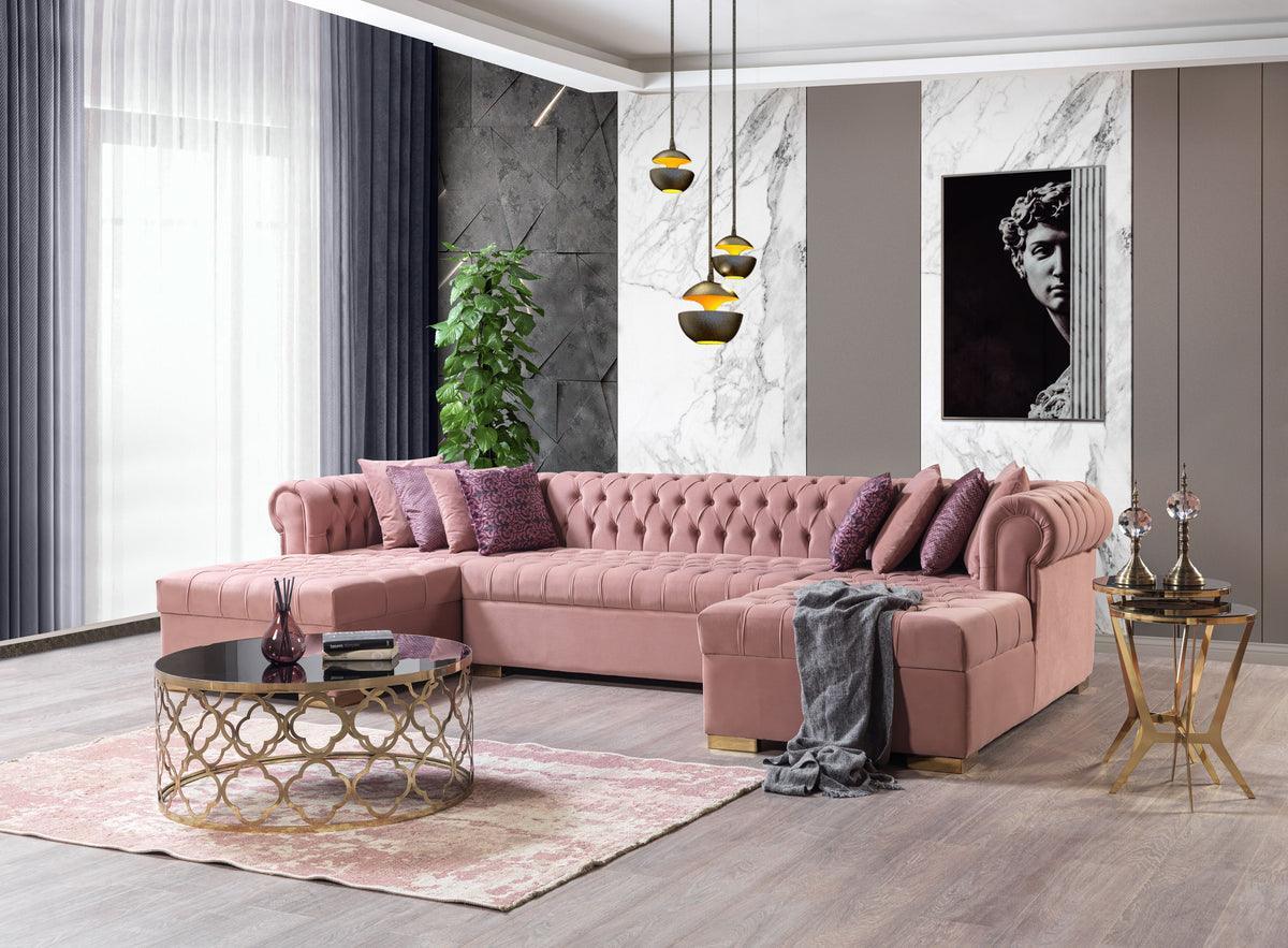 Emma Pink Velvet Double Chaise Sectional - Ella Furniture
