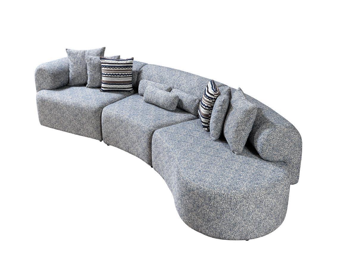Esmeralda Blue Boucle 3-Piece Curved Sectional - Ella Furniture